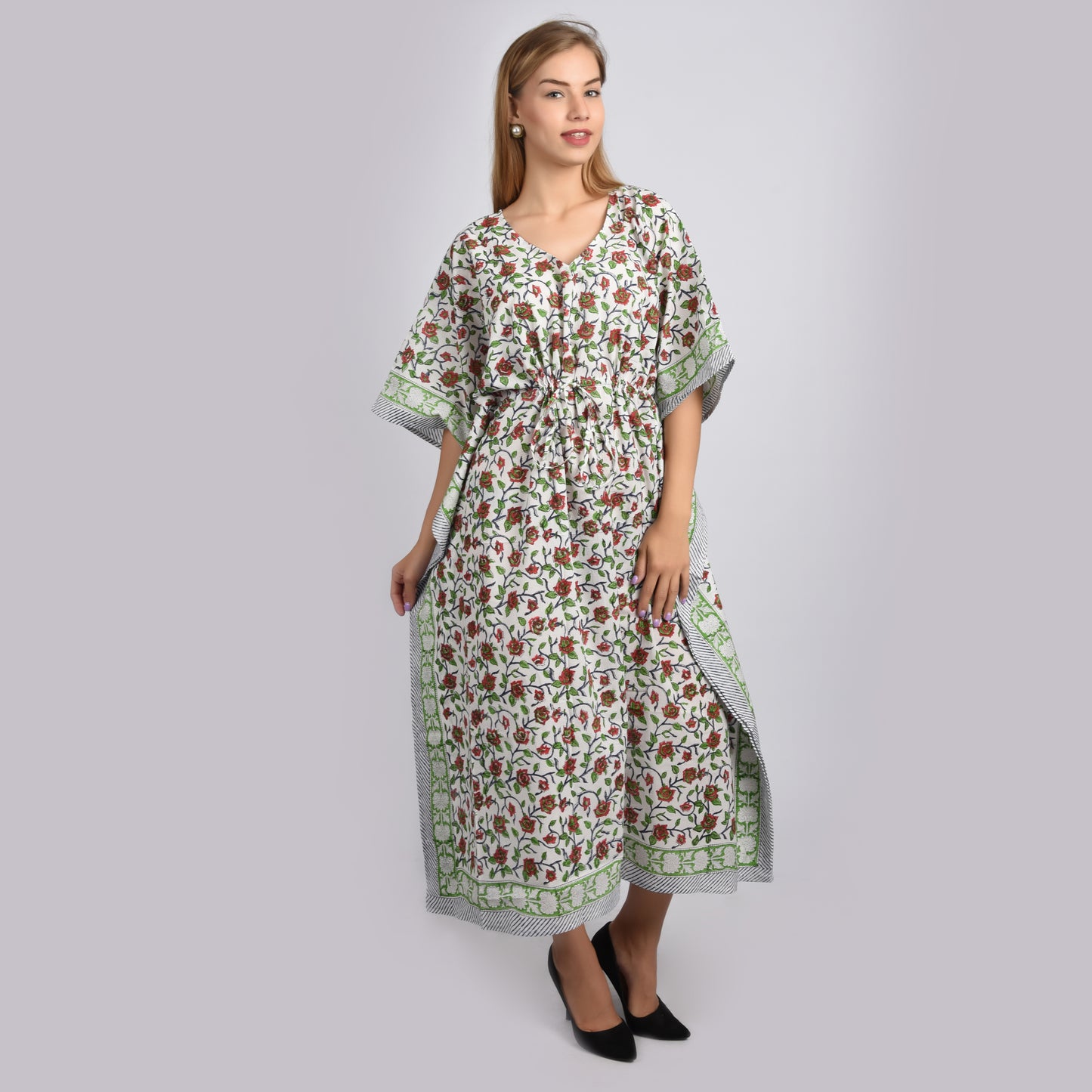 Hand Block Print Cotton Caftans For Women Free Size Vintage traditonal art Maxi gown sleepwear Night gown Kaftan dress