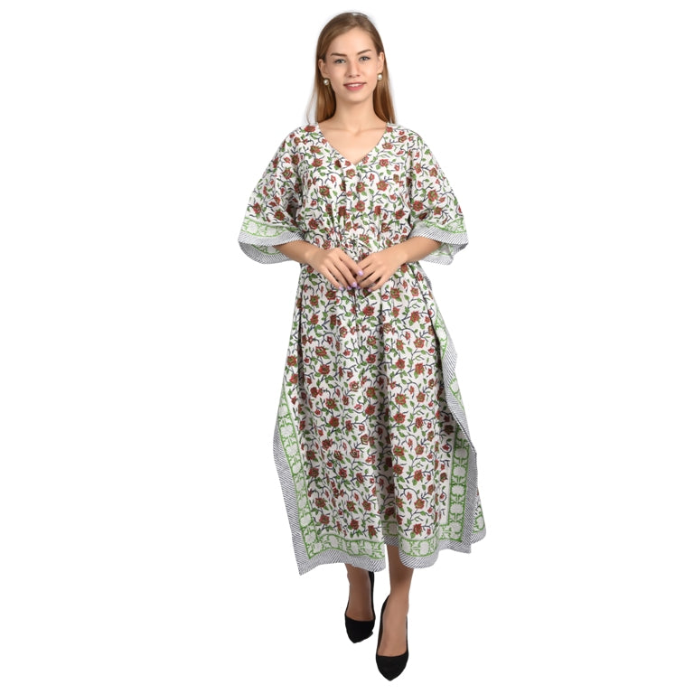 Hand Block Print Cotton Caftans For Women Free Size Vintage traditonal art Maxi gown sleepwear Night gown Kaftan dress