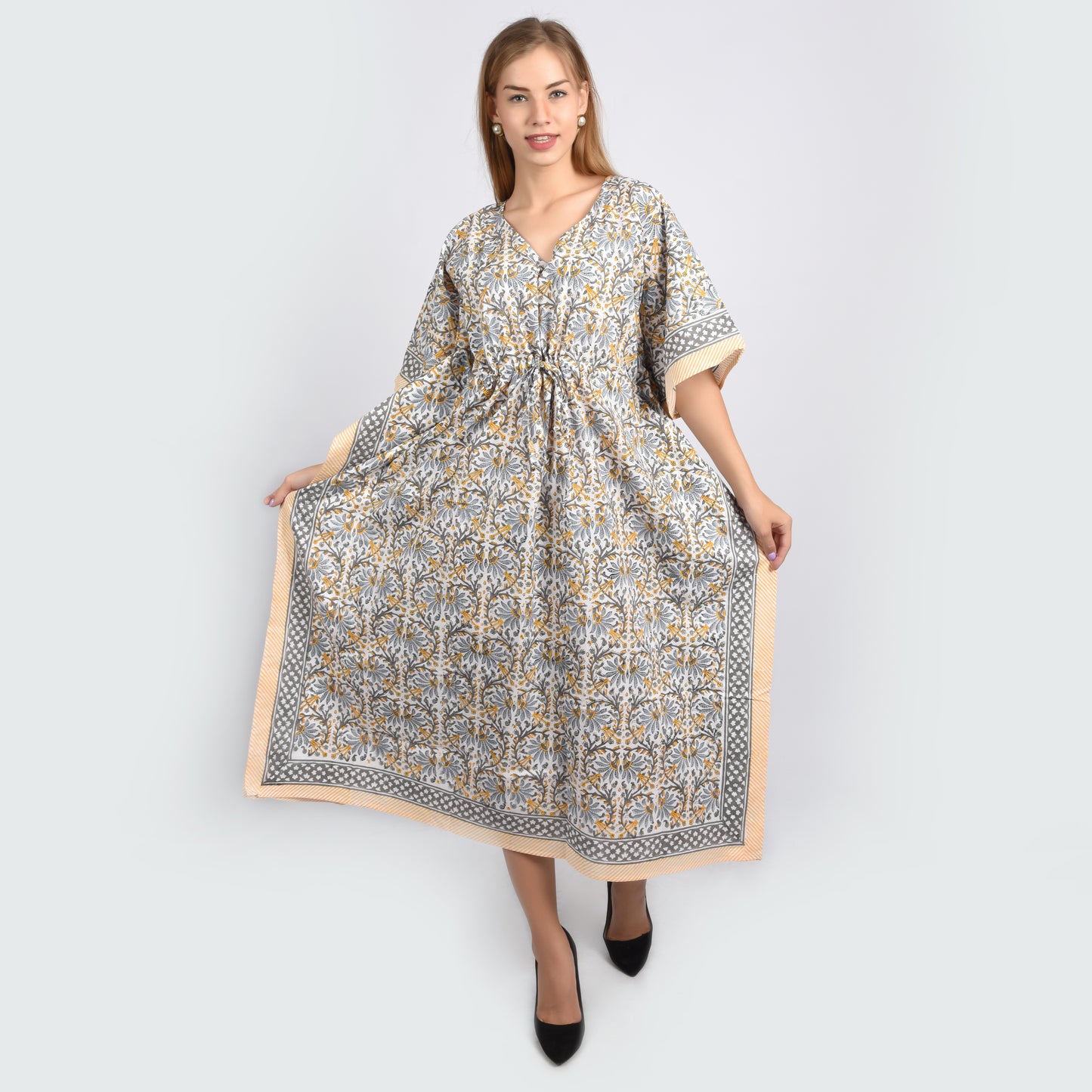Hand Block Print Cotton Caftans For Women Free Size Vintage traditonal art Maxi gown sleepwear Night gown Kaftan dress