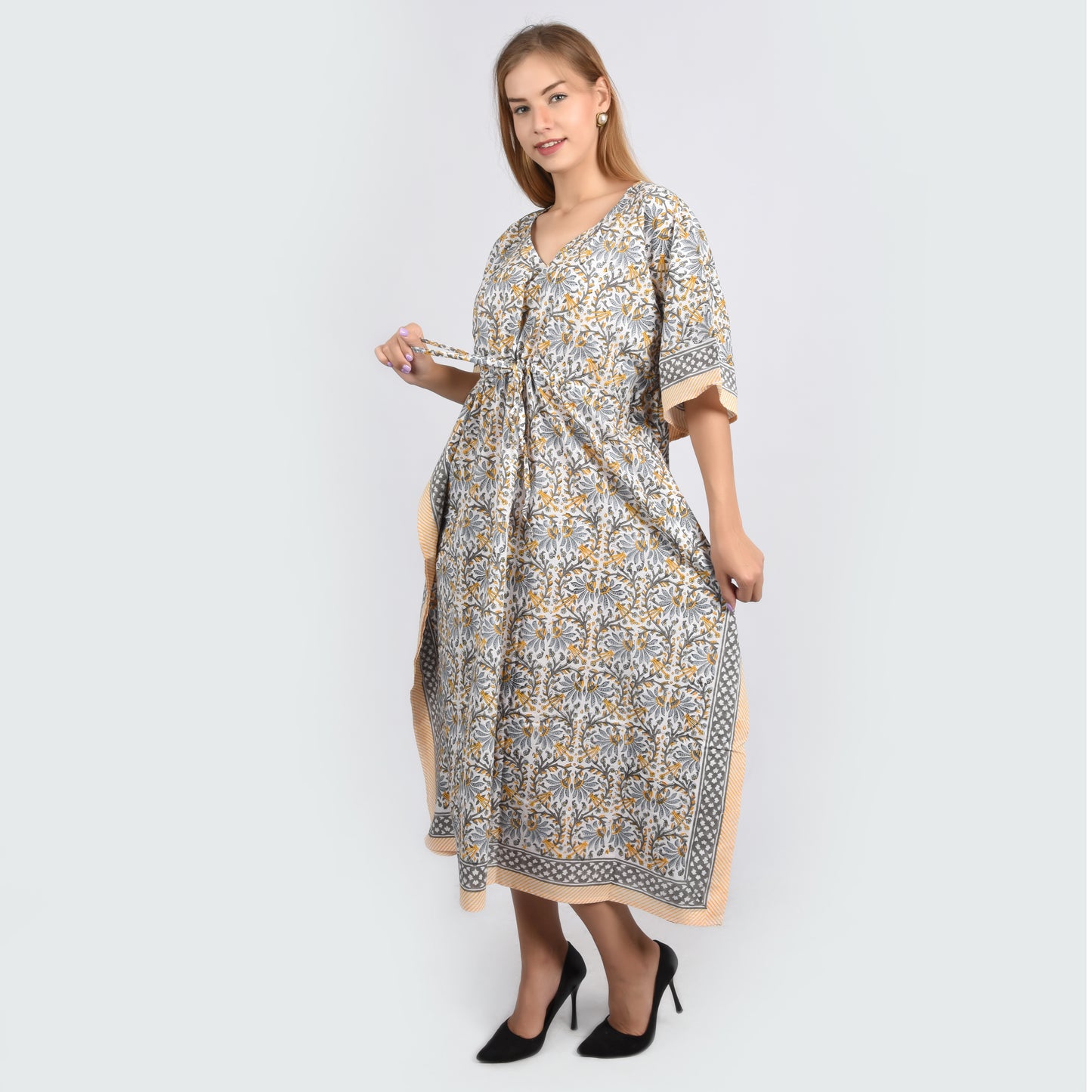 Hand Block Print Cotton Caftans For Women Free Size Vintage traditonal art Maxi gown sleepwear Night gown Kaftan dress