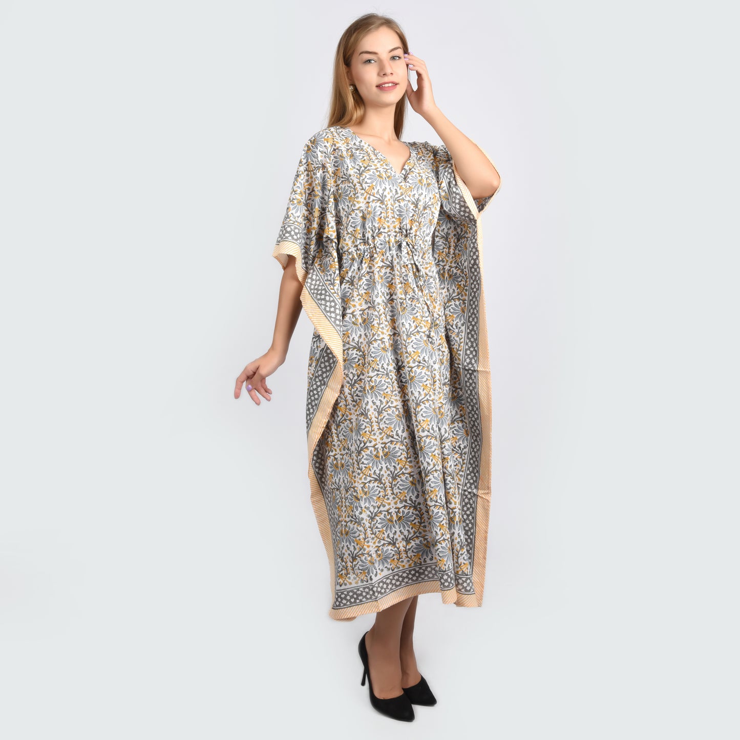 Hand Block Print Cotton Caftans For Women Free Size Vintage traditonal art Maxi gown sleepwear Night gown Kaftan dress
