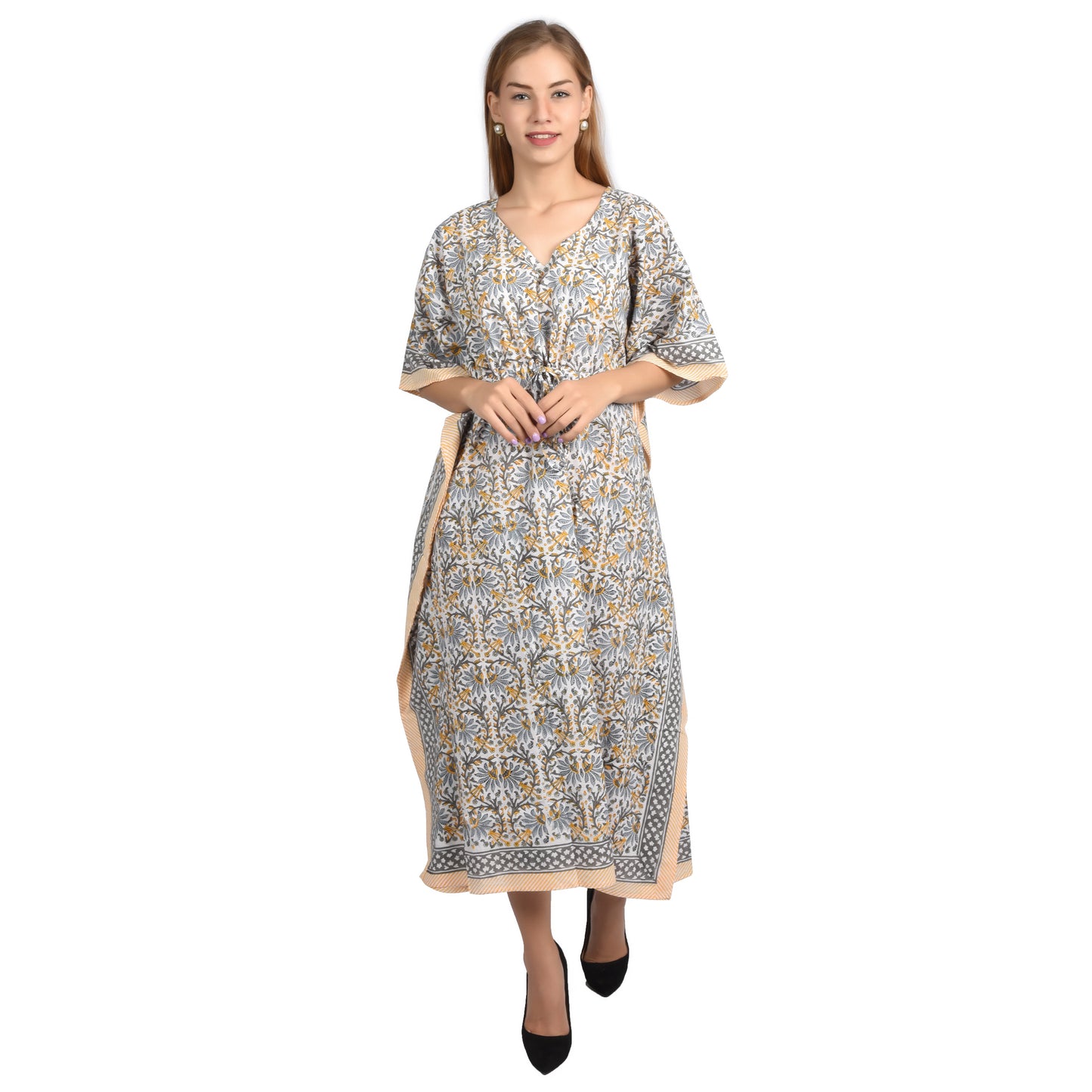 Hand Block Print Cotton Caftans For Women Free Size Vintage traditonal art Maxi gown sleepwear Night gown Kaftan dress