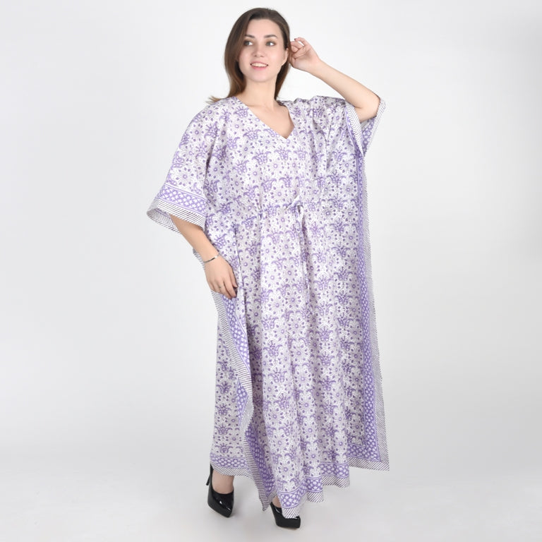 Hand Block Print Cotton Caftans For Women Free Size Vintage traditonal art Maxi gown sleepwear Night gown Kaftan dress