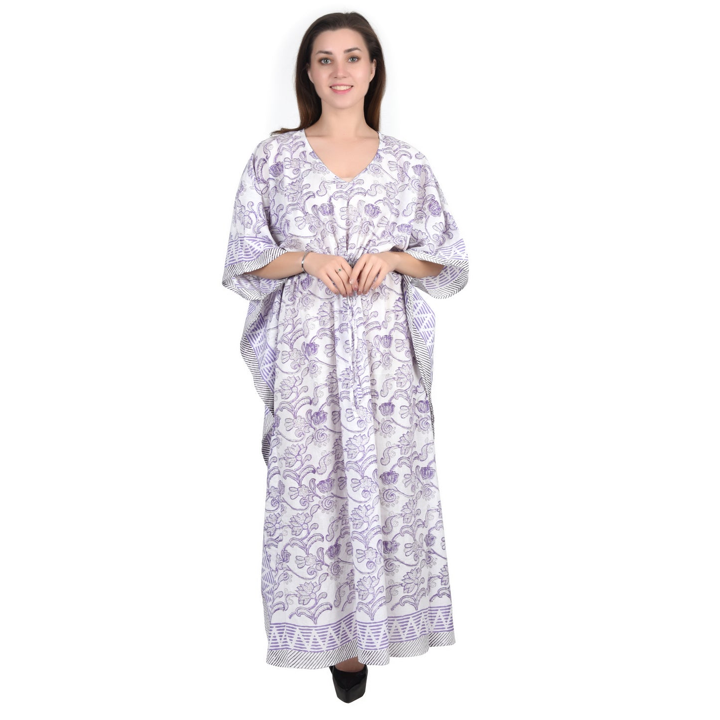 Hand Block Print Cotton Caftans For Women Free Size Vintage traditonal art Maxi gown sleepwear Night gown Kaftan dress
