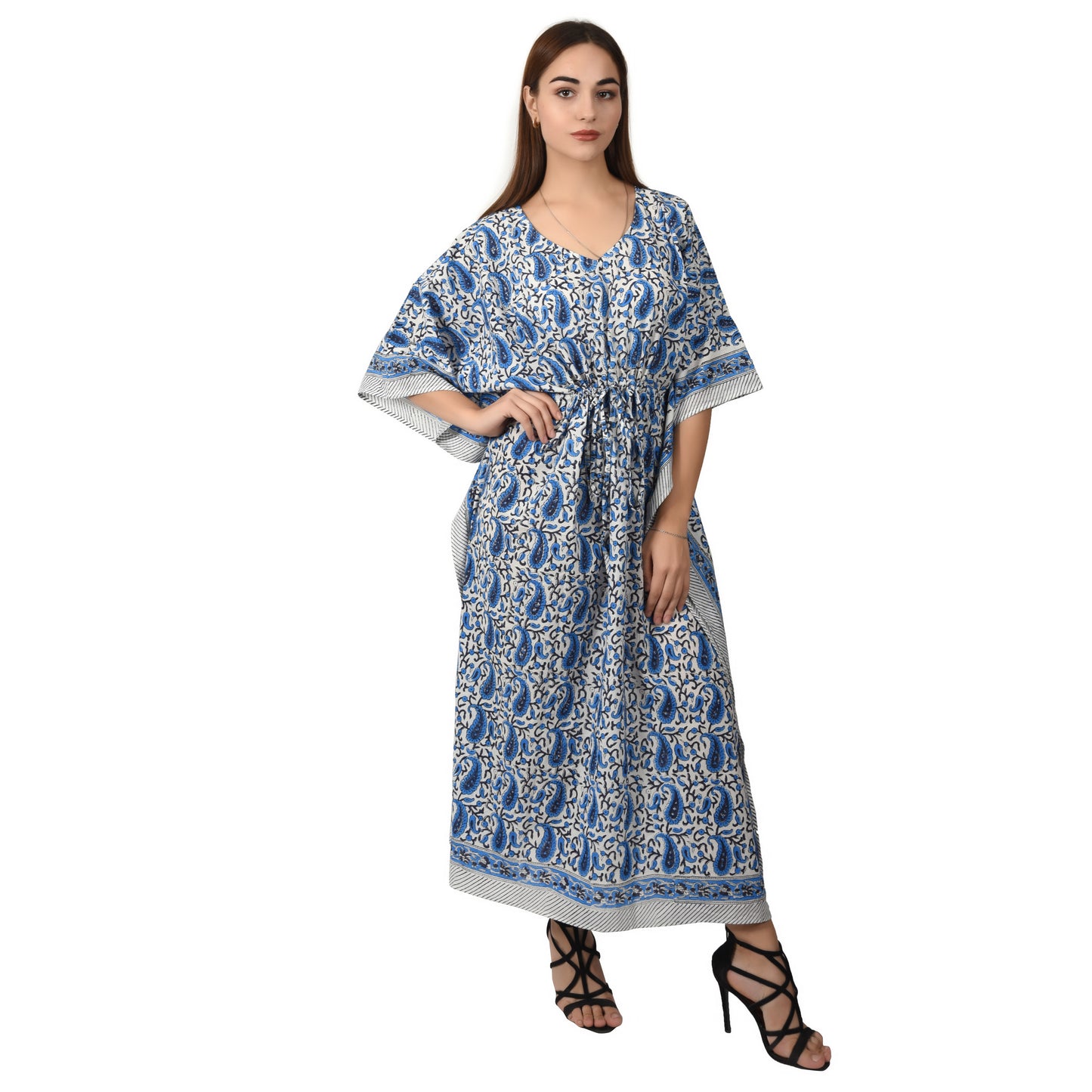 Hand Block Print Cotton Caftans For Women Free Size Vintage traditonal art Maxi gown sleepwear Night gown