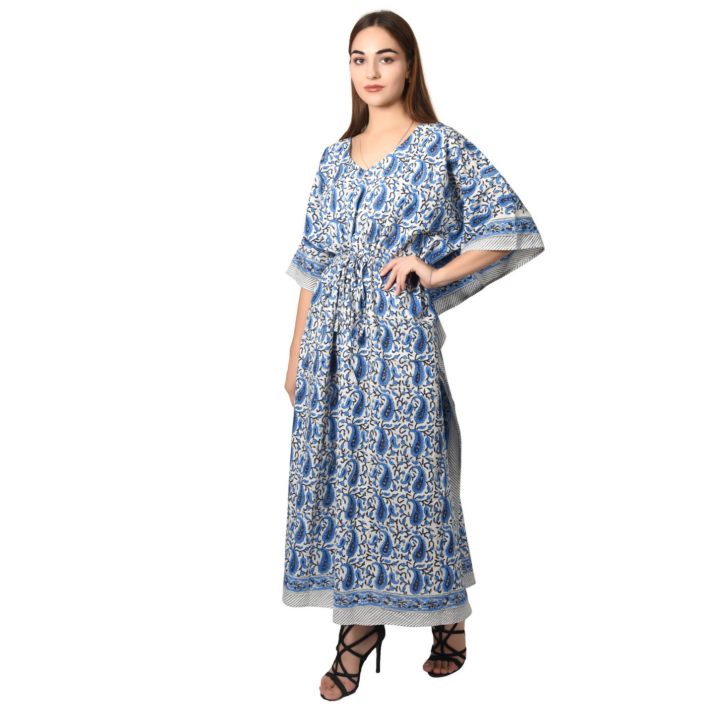 Hand Block Print Cotton Caftans For Women Free Size Vintage traditonal art Maxi gown sleepwear Night gown