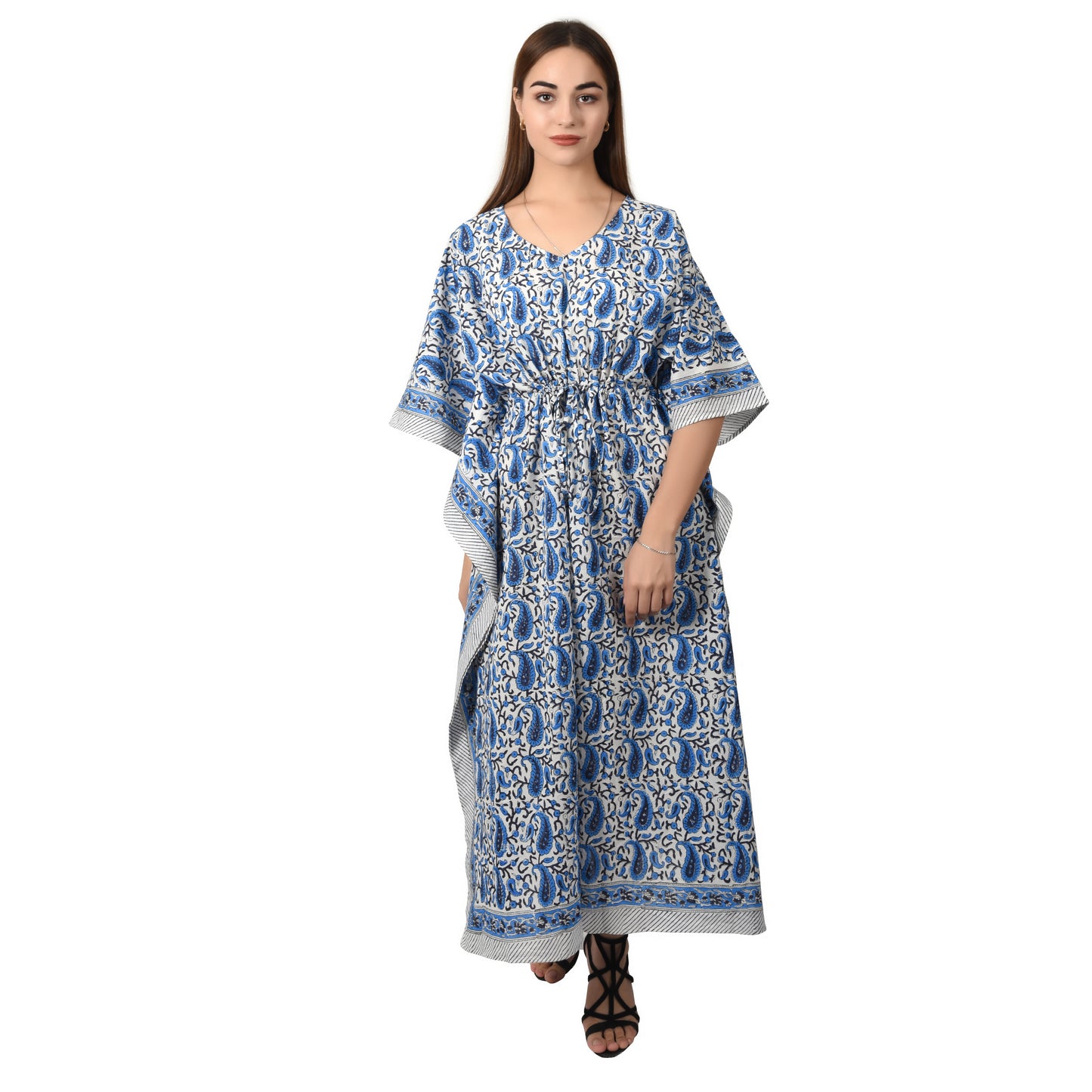 Hand Block Print Cotton Caftans For Women Free Size Vintage traditonal art Maxi gown sleepwear Night gown