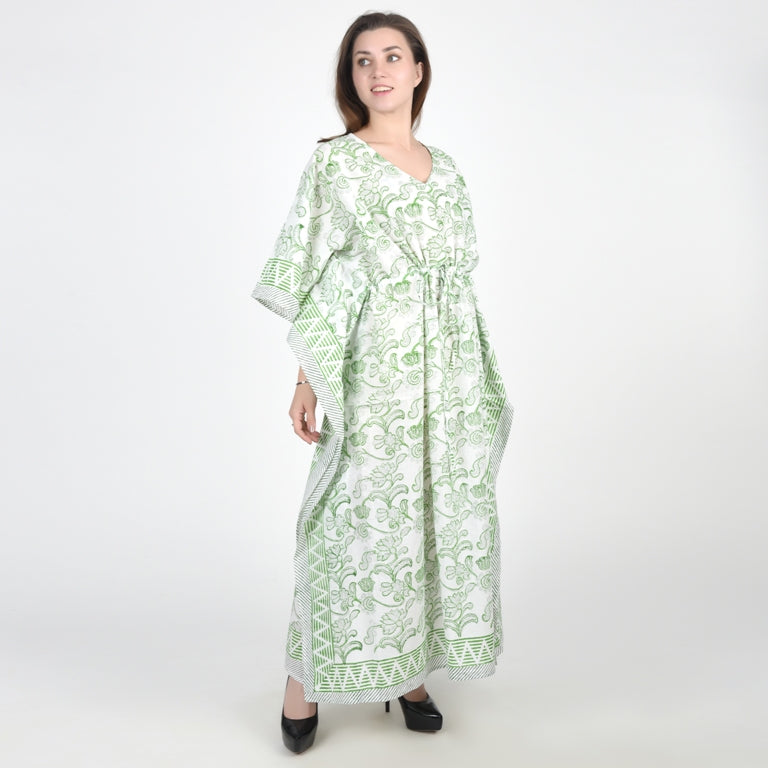 Hand Block Print Cotton Caftans For Women Free Size Vintage traditonal art Maxi gown sleepwear Night gown Kaftan dress