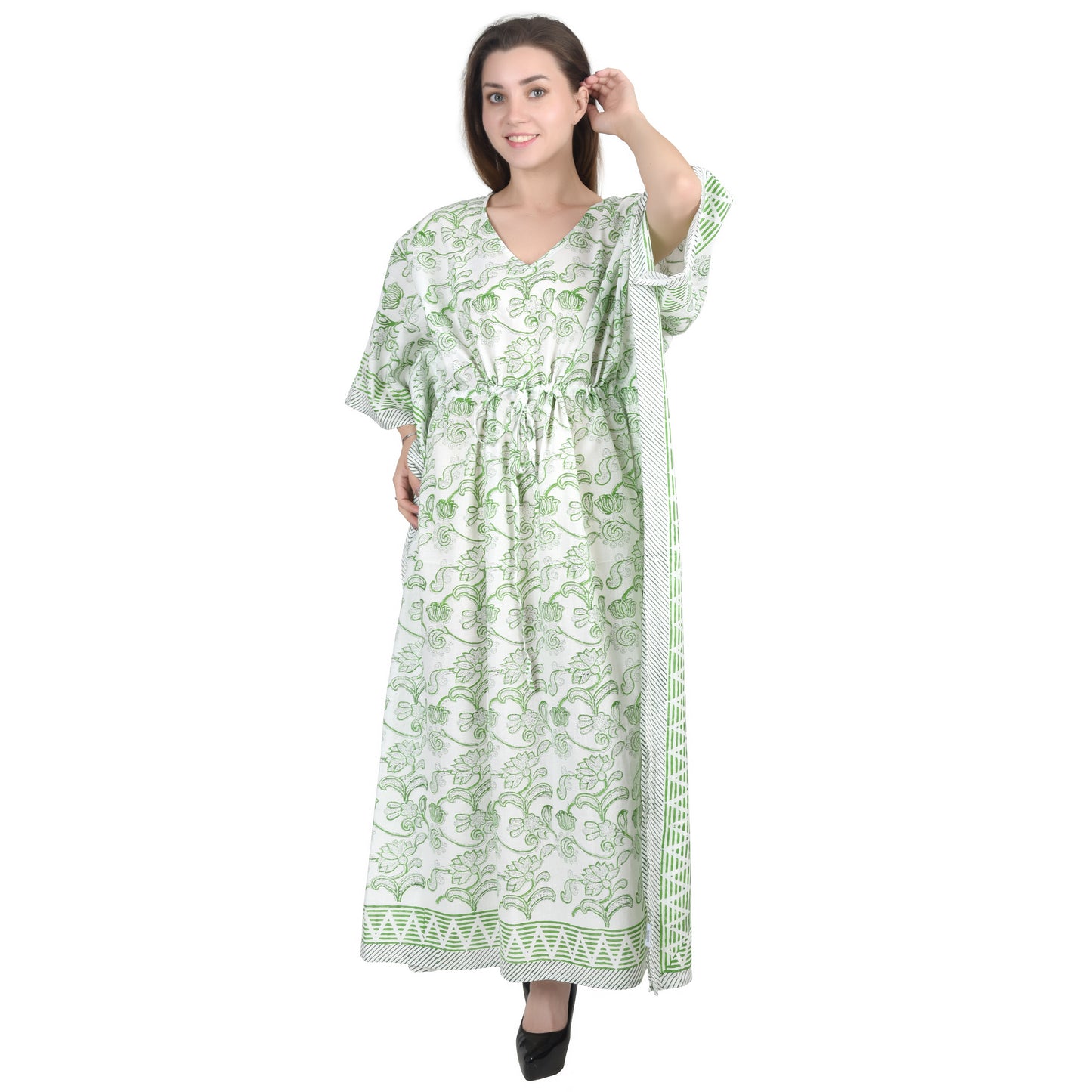 Hand Block Print Cotton Caftans For Women Free Size Vintage traditonal art Maxi gown sleepwear Night gown Kaftan dress