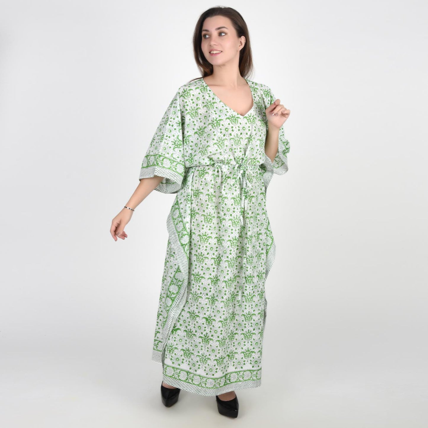 Hand Block Print Cotton Caftans For Women Free Size Vintage traditonal art Maxi gown sleepwear Night gown Kaftan dress