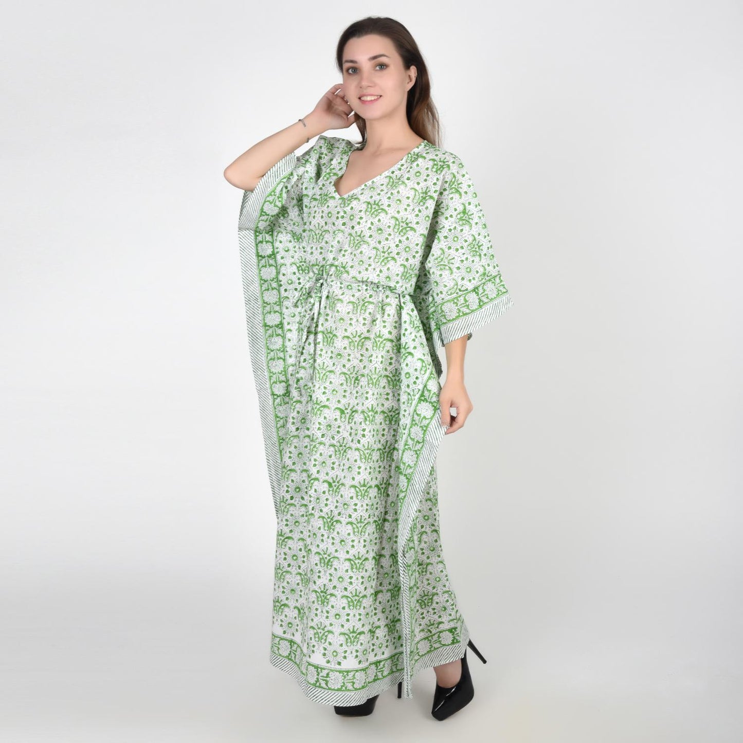 Hand Block Print Cotton Caftans For Women Free Size Vintage traditonal art Maxi gown sleepwear Night gown Kaftan dress