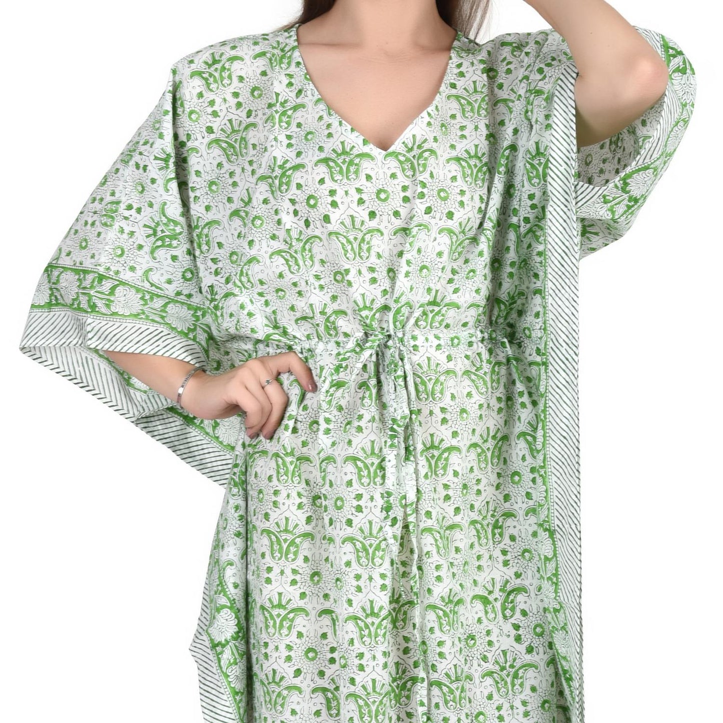 Hand Block Print Cotton Caftans For Women Free Size Vintage traditonal art Maxi gown sleepwear Night gown Kaftan dress