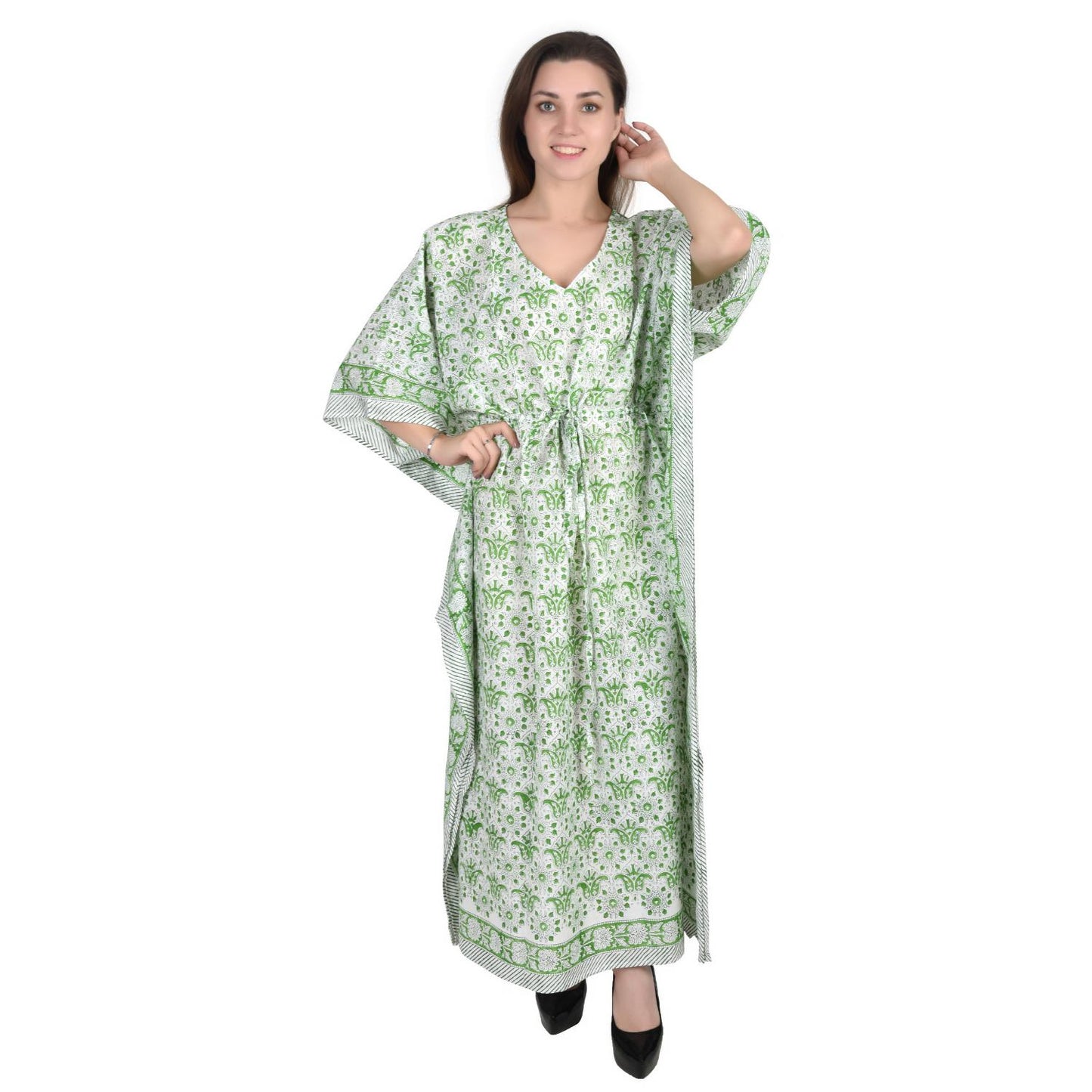 Hand Block Print Cotton Caftans For Women Free Size Vintage traditonal art Maxi gown sleepwear Night gown Kaftan dress