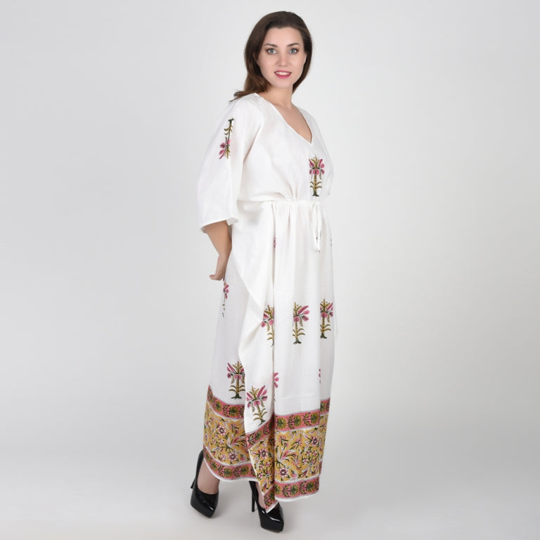 Hand Block Print Cotton Caftans For Women Free Size Vintage traditonal art Maxi gown sleepwear Night gown Kaftan dress