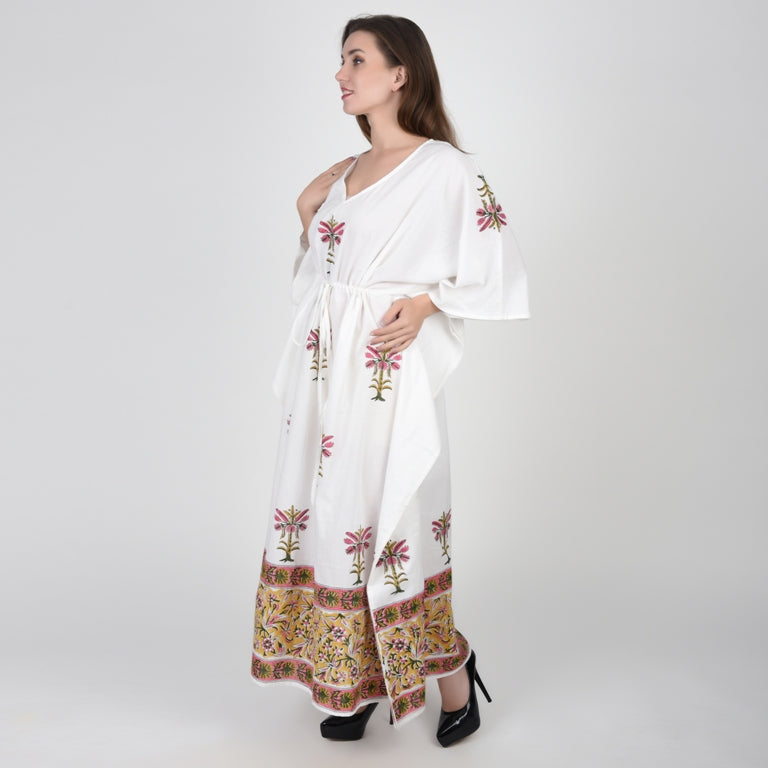 Hand Block Print Cotton Caftans For Women Free Size Vintage traditonal art Maxi gown sleepwear Night gown Kaftan dress