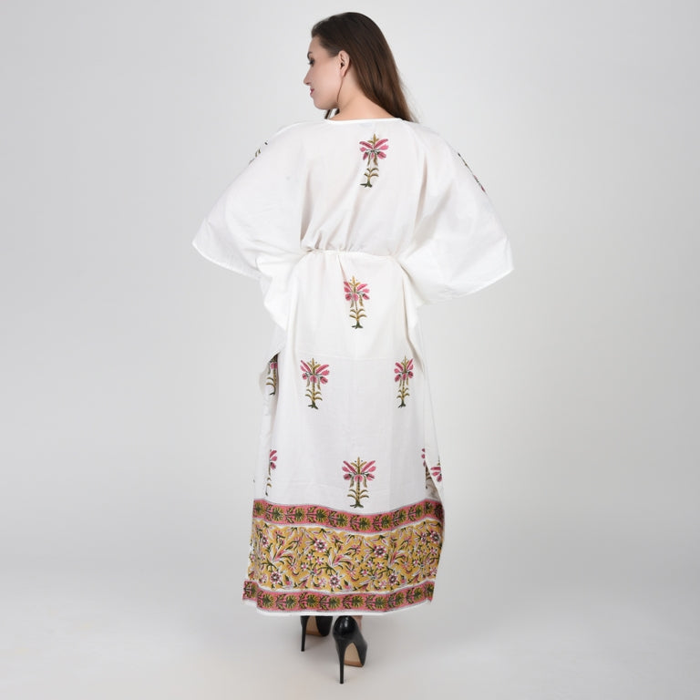 Hand Block Print Cotton Caftans For Women Free Size Vintage traditonal art Maxi gown sleepwear Night gown Kaftan dress