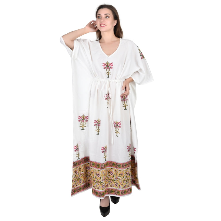 Hand Block Print Cotton Caftans For Women Free Size Vintage traditonal art Maxi gown sleepwear Night gown Kaftan dress