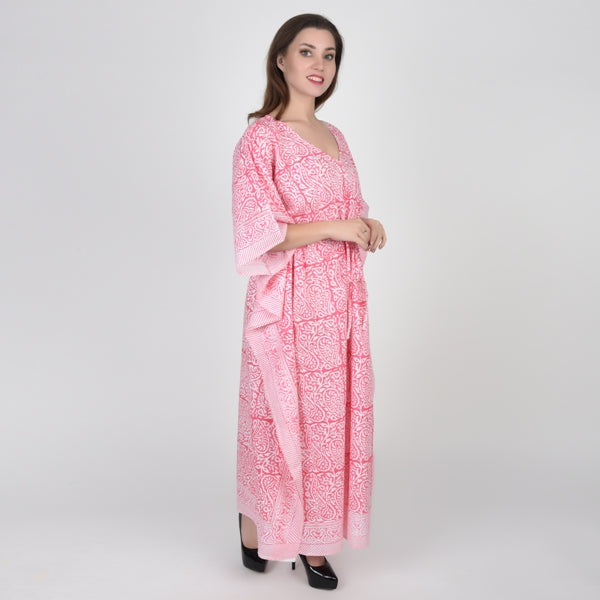 Hand Block Print Cotton Caftans For Women Free Size Vintage traditonal art Maxi gown sleepwear Night gown Kaftan dress