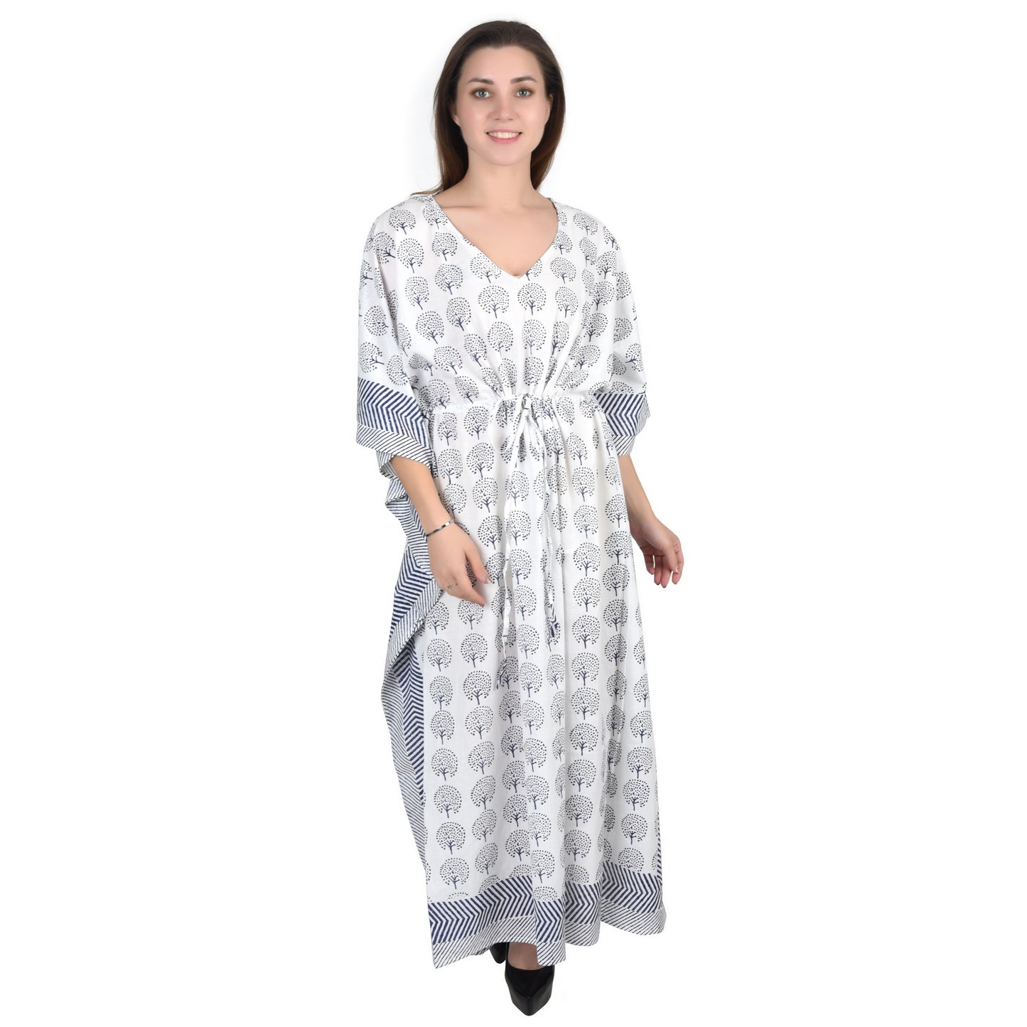 Hand Block Print Cotton Caftans For Women Free Size Vintage traditonal art Maxi gown sleepwear Night gown Kaftan dress