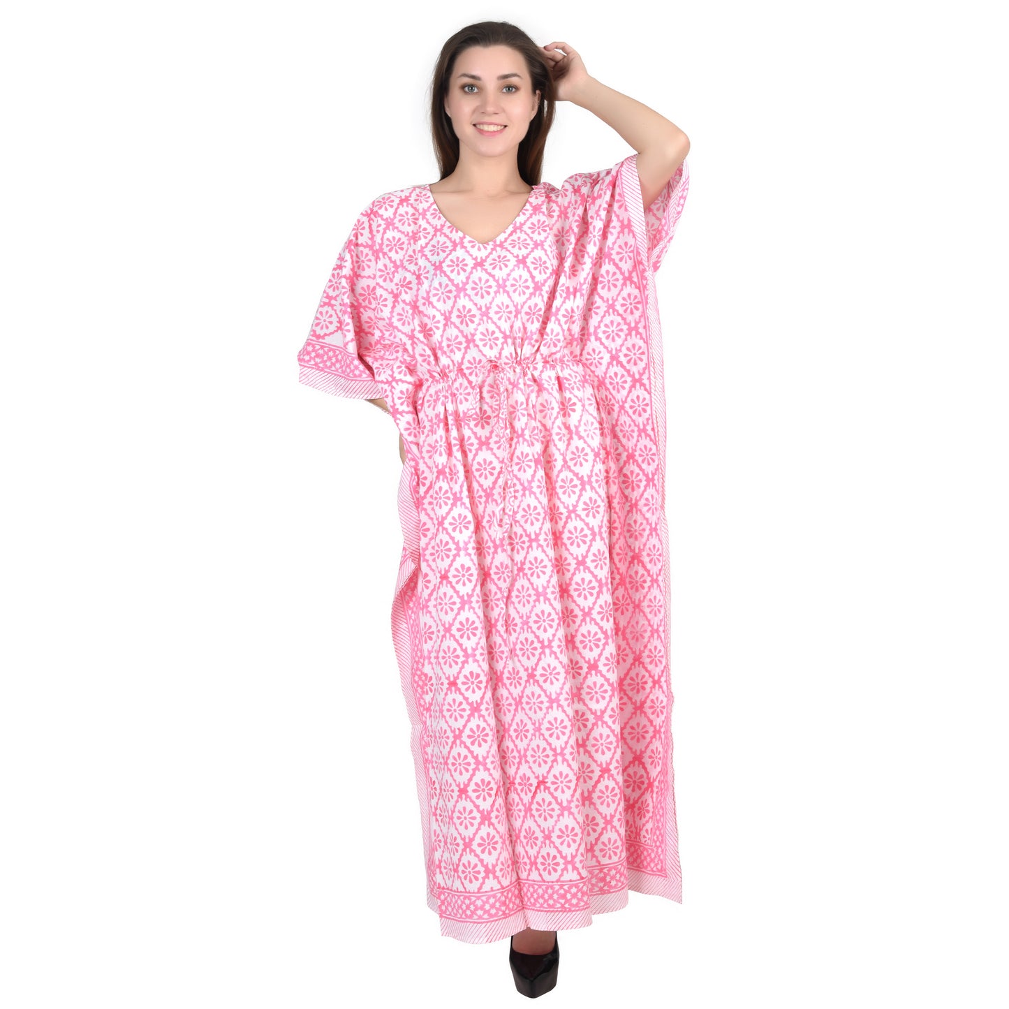 Hand Block Print Cotton Caftans For Women Free Size Vintage traditonal art Maxi gown sleepwear Night gown Kaftan dress