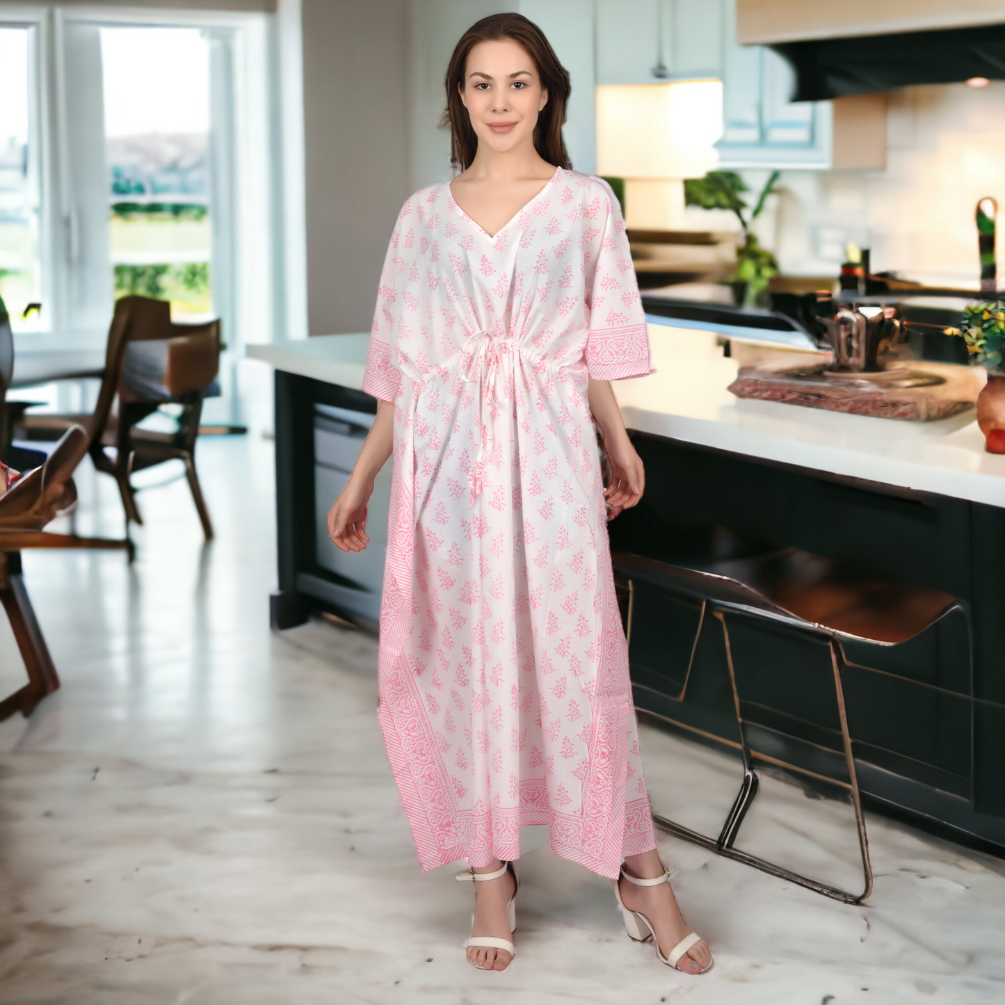 Hand Block Print Cotton Caftans For Women Free Size Vintage traditonal art Maxi gown sleepwear Night gown