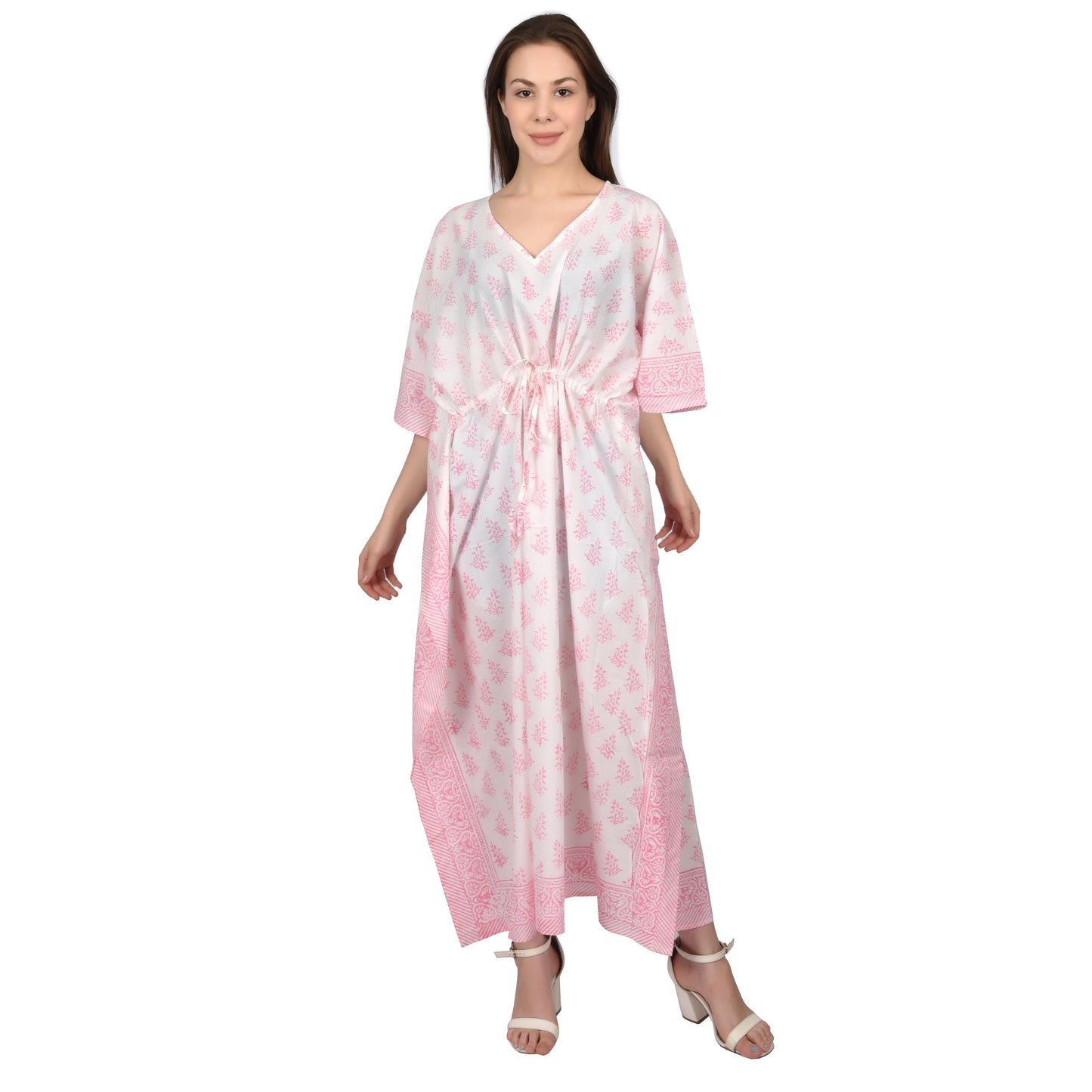 Hand Block Print Cotton Caftans For Women Free Size Vintage traditonal art Maxi gown sleepwear Night gown