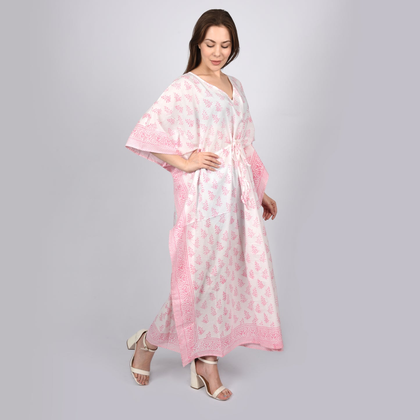 Hand Block Print Cotton Caftans For Women Free Size Vintage traditonal art Maxi gown sleepwear Night gown