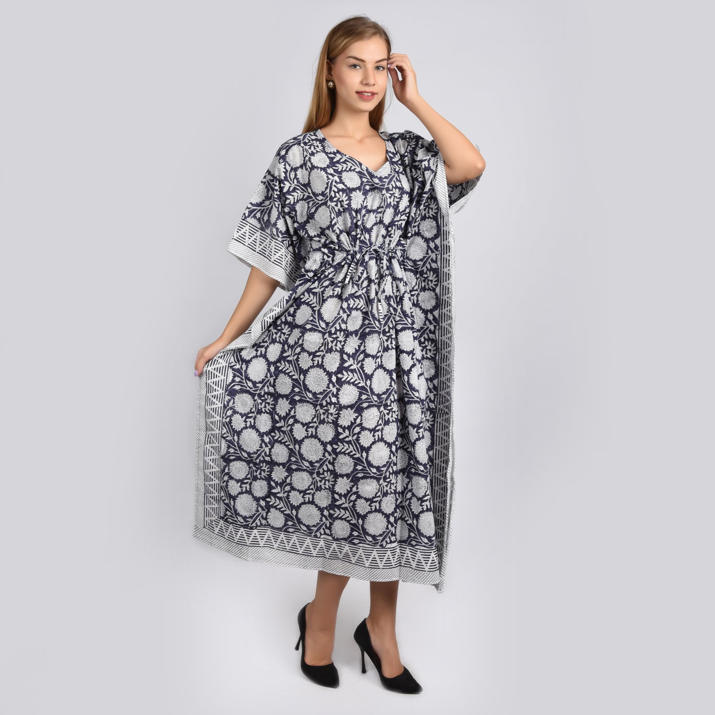 Hand Block Print Cotton Caftans For Women Free Size Vintage traditonal art Maxi gown sleepwear Night gown