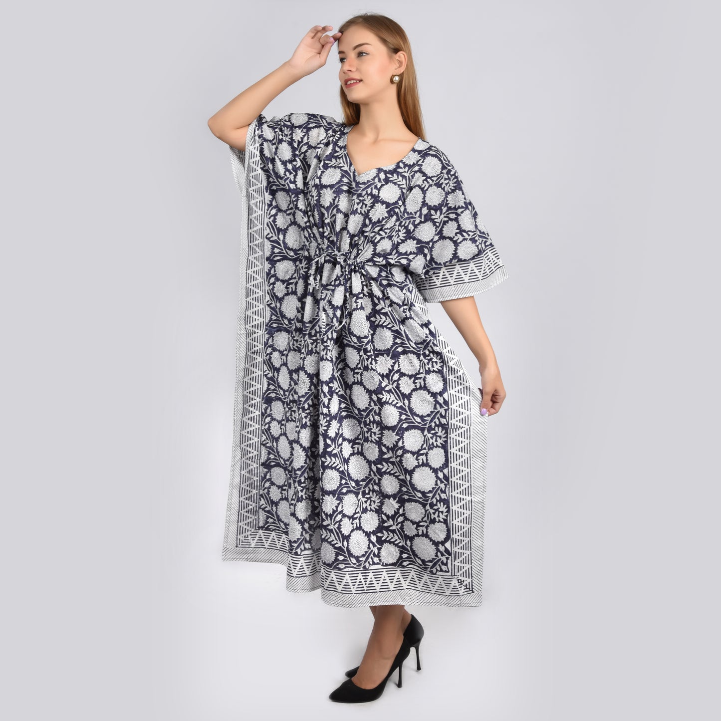 Hand Block Print Cotton Caftans For Women Free Size Vintage traditonal art Maxi gown sleepwear Night gown