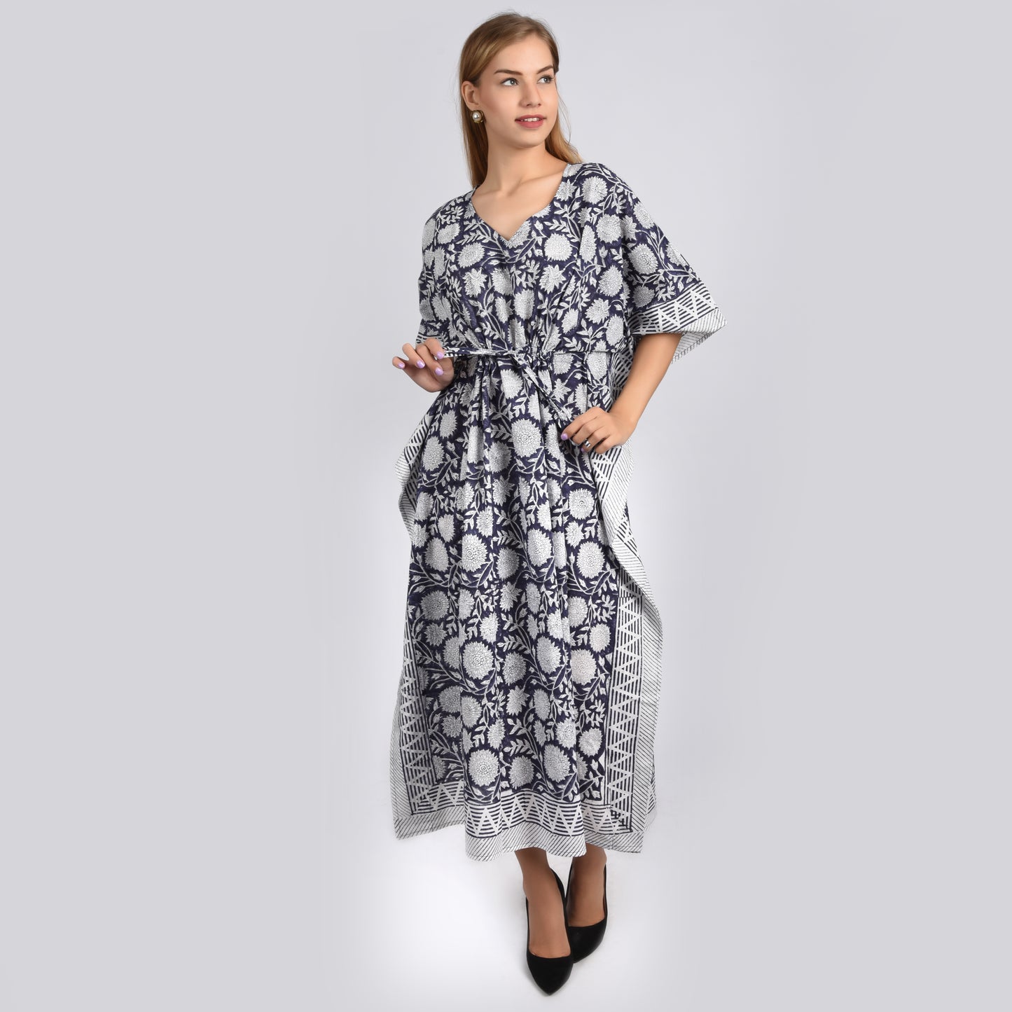 Hand Block Print Cotton Caftans For Women Free Size Vintage traditonal art Maxi gown sleepwear Night gown