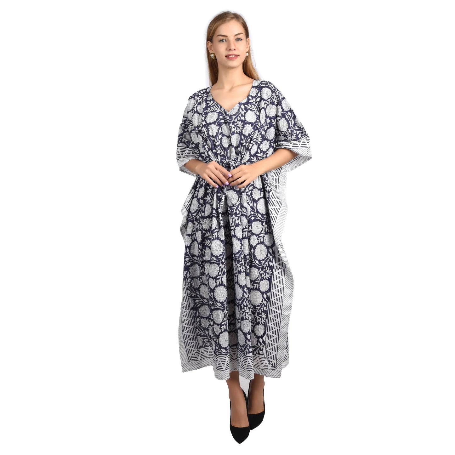 Hand Block Print Cotton Caftans For Women Free Size Vintage traditonal art Maxi gown sleepwear Night gown