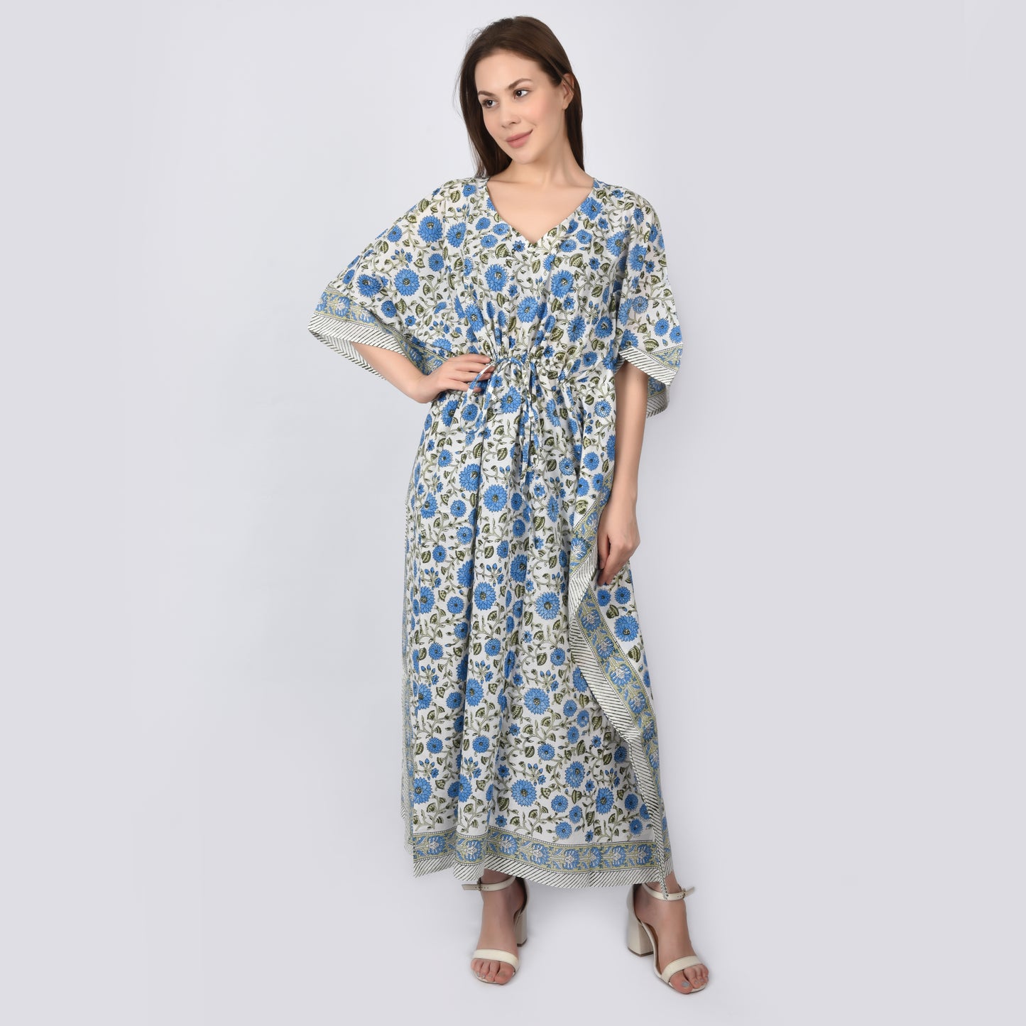 Hand Block Print Cotton Caftans For Women Free Size Vintage traditonal art Maxi gown sleepwear Night gown Kaftan dress