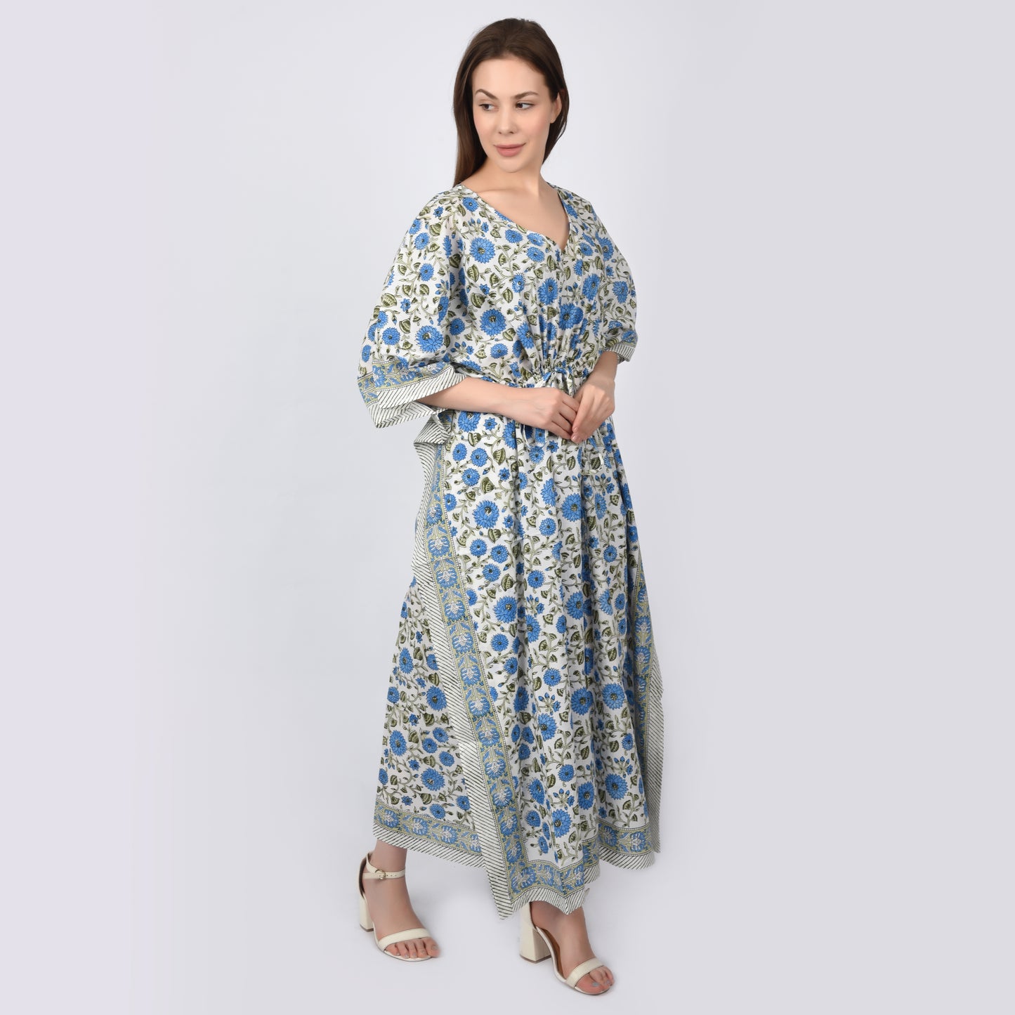 Hand Block Print Cotton Caftans For Women Free Size Vintage traditonal art Maxi gown sleepwear Night gown Kaftan dress