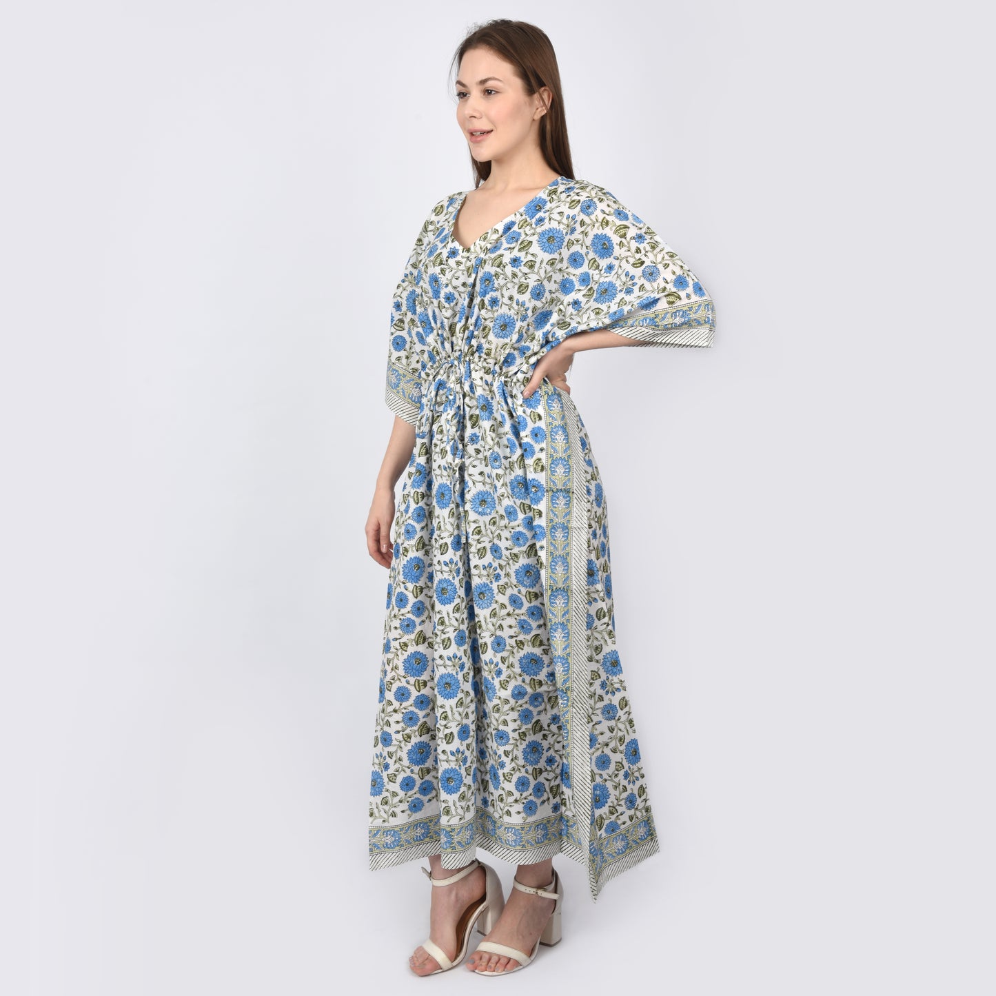 Hand Block Print Cotton Caftans For Women Free Size Vintage traditonal art Maxi gown sleepwear Night gown Kaftan dress