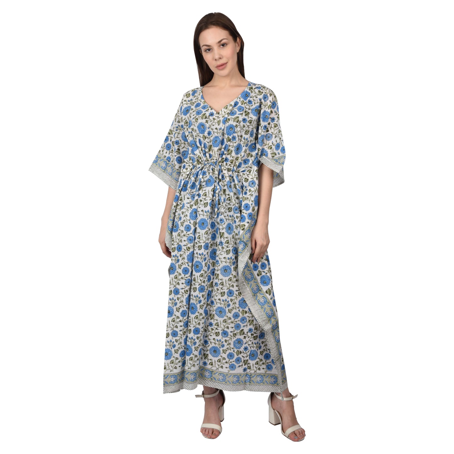 Hand Block Print Cotton Caftans For Women Free Size Vintage traditonal art Maxi gown sleepwear Night gown Kaftan dress