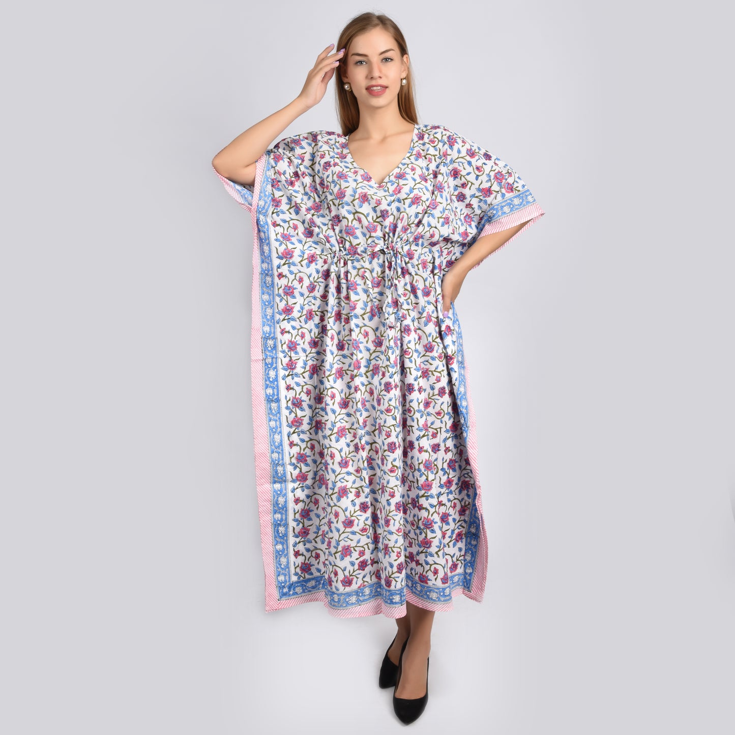 Hand Block Print Cotton Caftans For Women Free Size Vintage traditonal art Maxi gown sleepwear Night gown Kaftan dress
