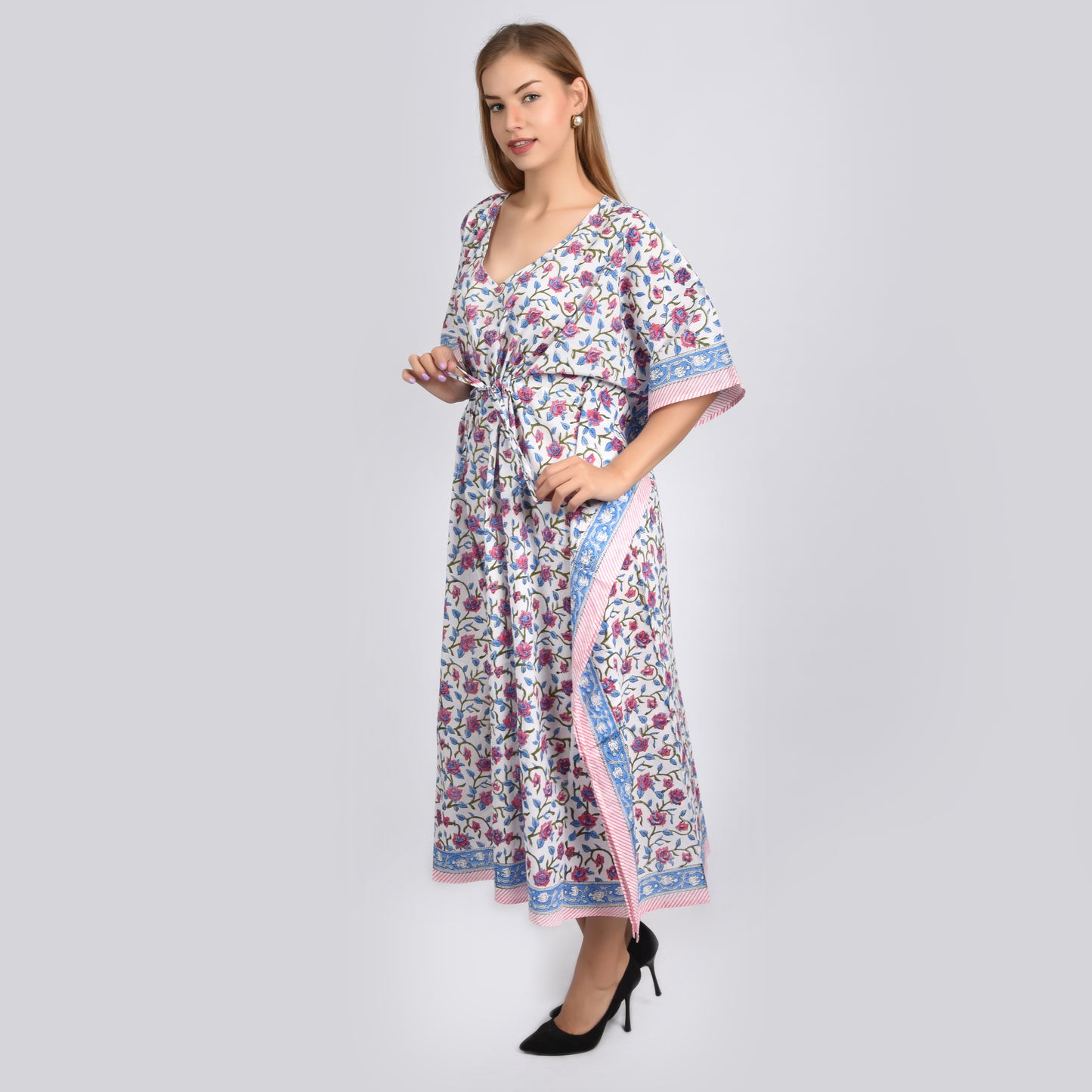 Hand Block Print Cotton Caftans For Women Free Size Vintage traditonal art Maxi gown sleepwear Night gown Kaftan dress
