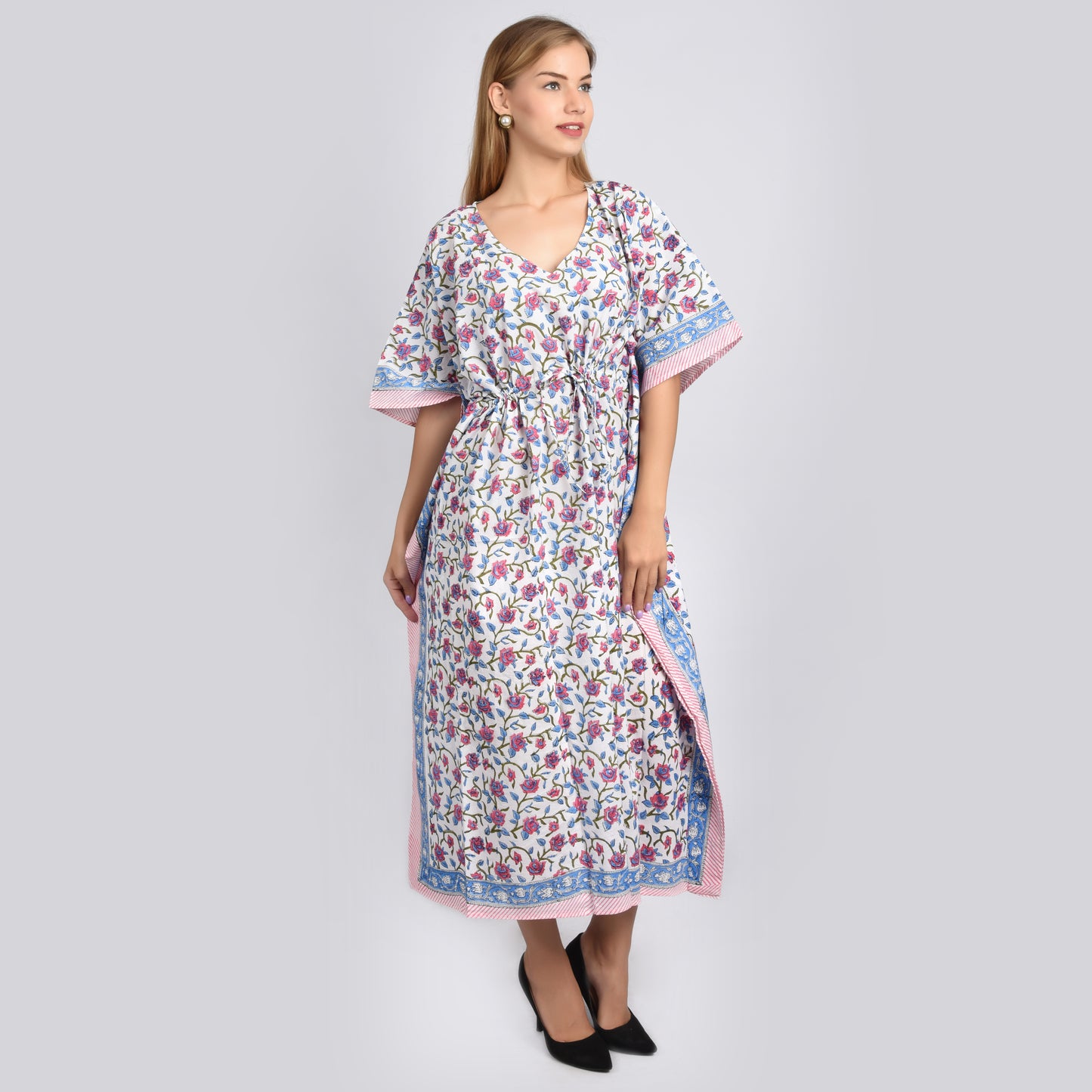 Hand Block Print Cotton Caftans For Women Free Size Vintage traditonal art Maxi gown sleepwear Night gown Kaftan dress