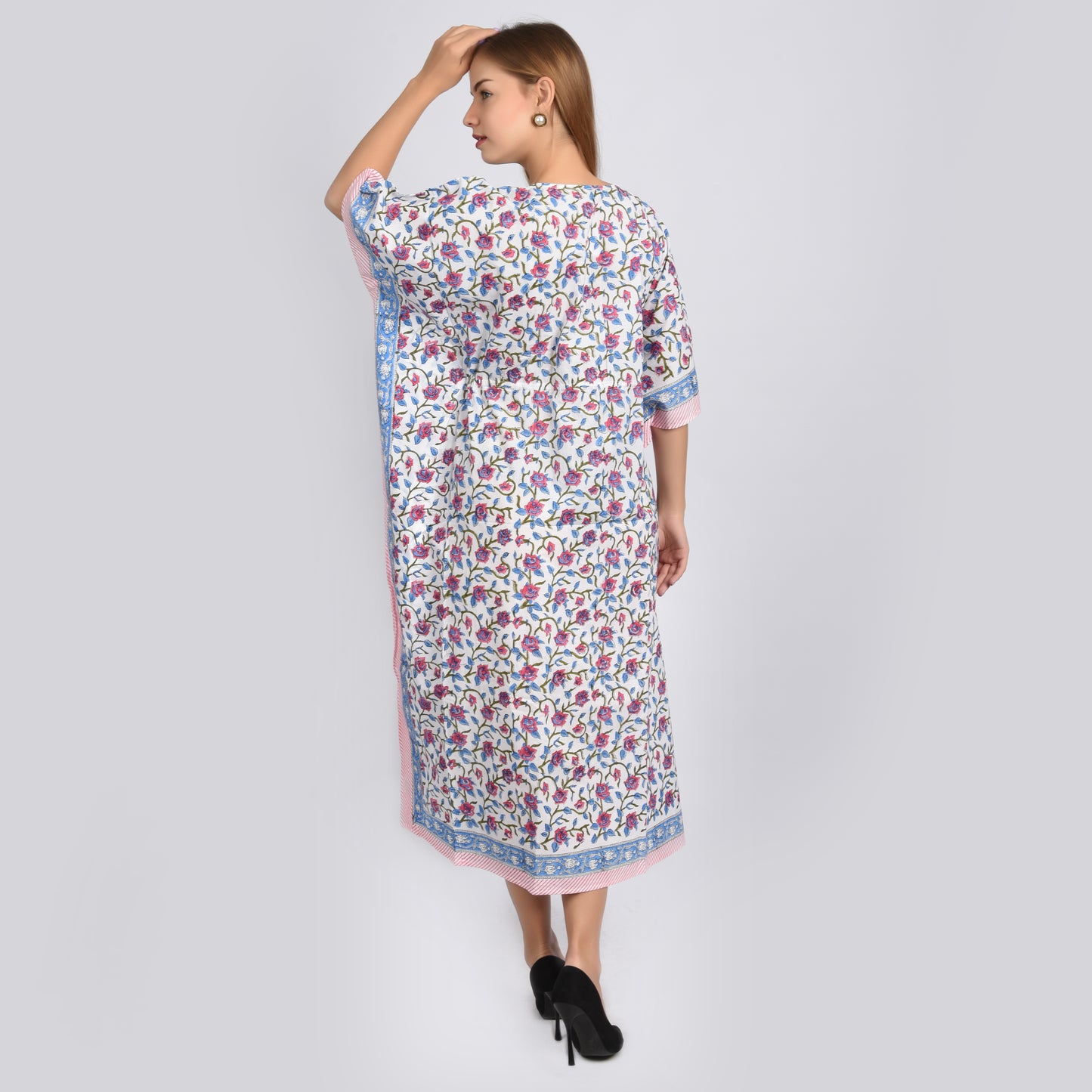 Hand Block Print Cotton Caftans For Women Free Size Vintage traditonal art Maxi gown sleepwear Night gown Kaftan dress
