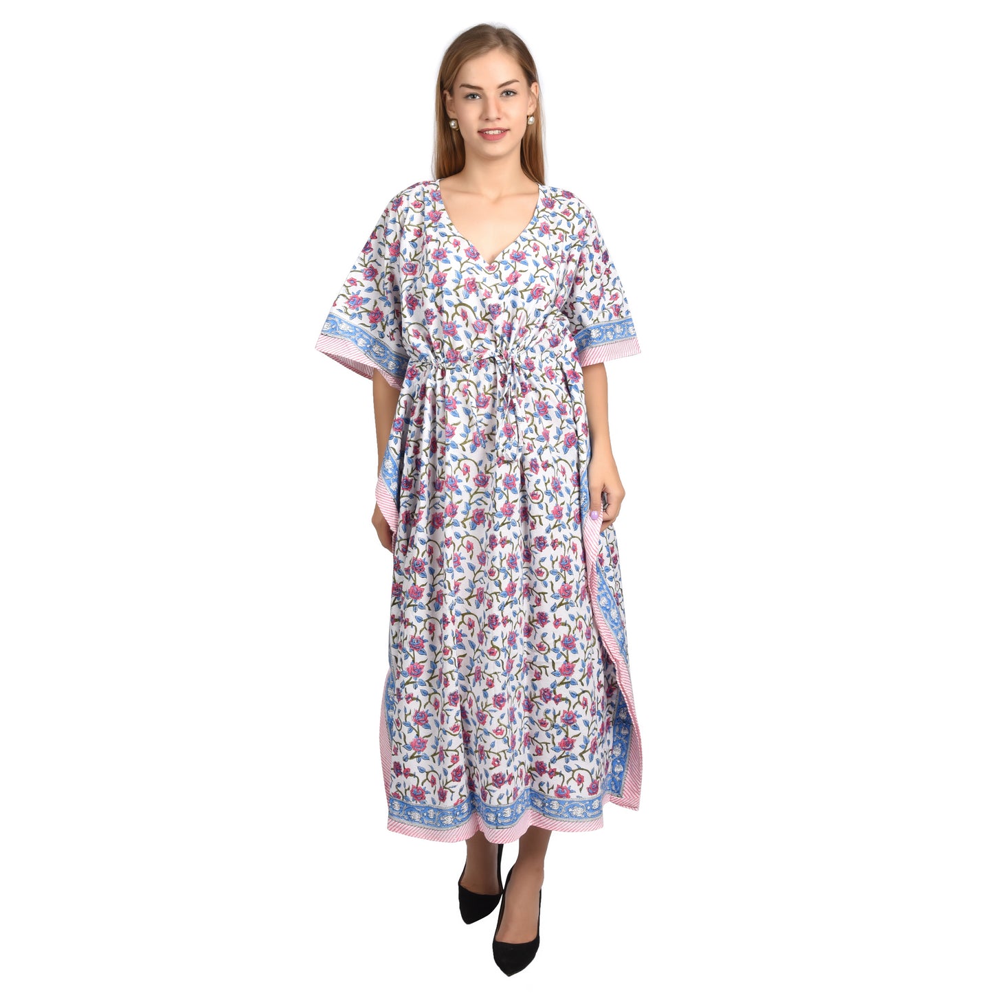 Hand Block Print Cotton Caftans For Women Free Size Vintage traditonal art Maxi gown sleepwear Night gown Kaftan dress