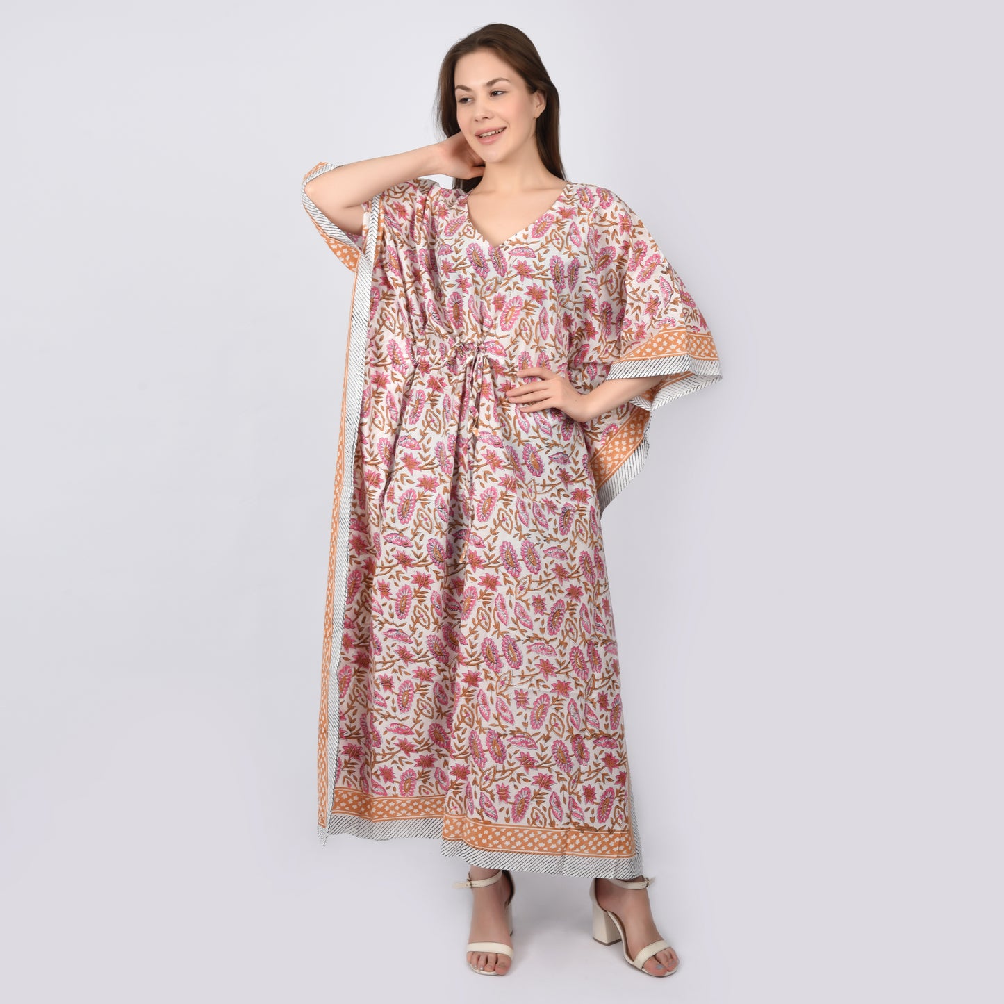 Hand Block Print Cotton Caftans For Women Free Size Vintage traditonal art Maxi gown sleepwear Night gown Kaftan dress