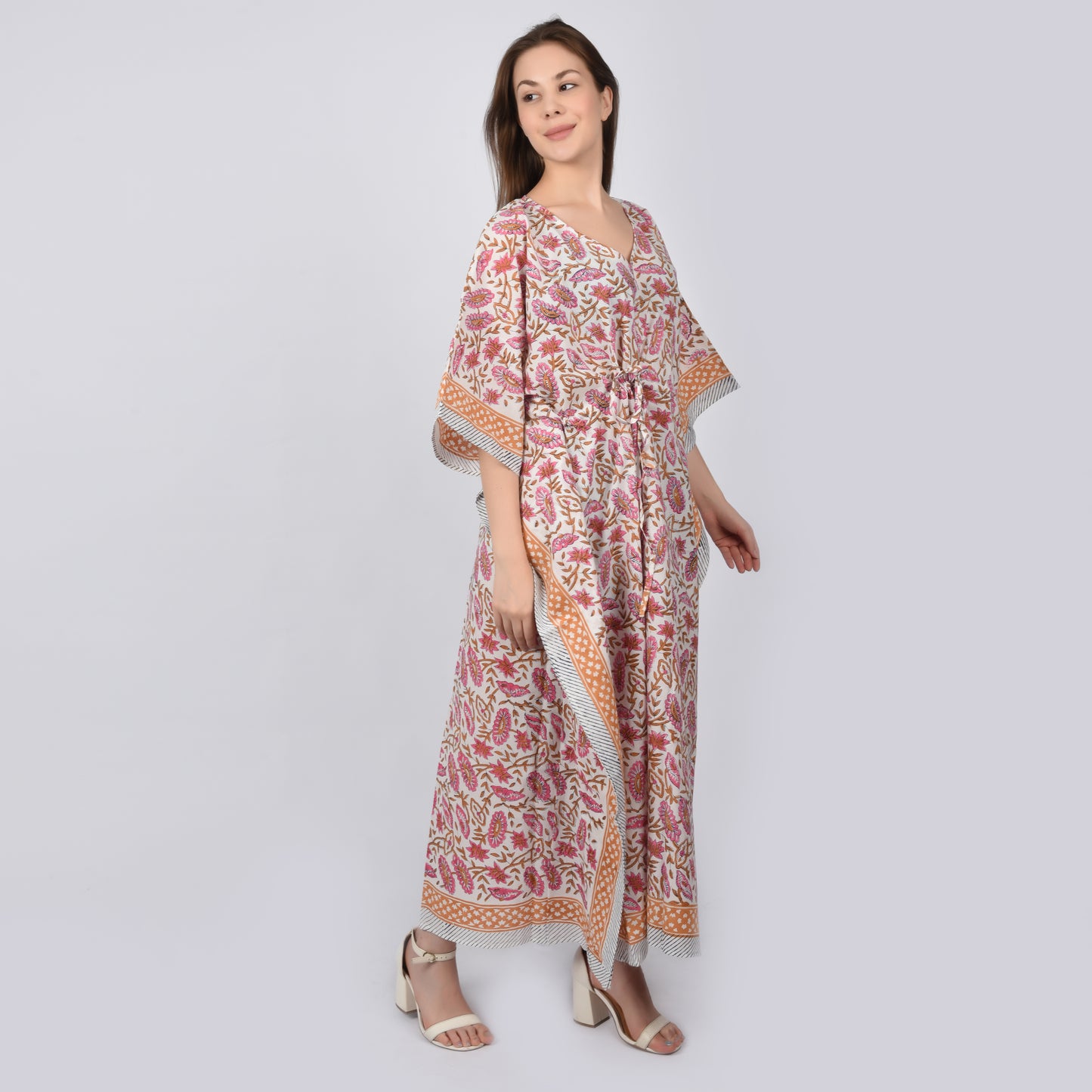 Hand Block Print Cotton Caftans For Women Free Size Vintage traditonal art Maxi gown sleepwear Night gown Kaftan dress