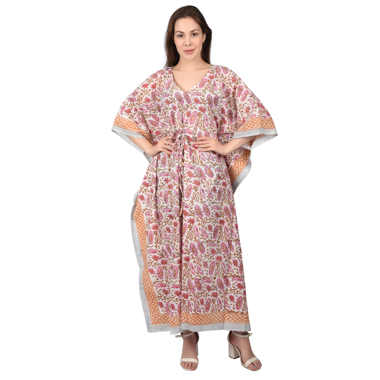 Hand Block Print Cotton Caftans For Women Free Size Vintage traditonal art Maxi gown sleepwear Night gown Kaftan dress