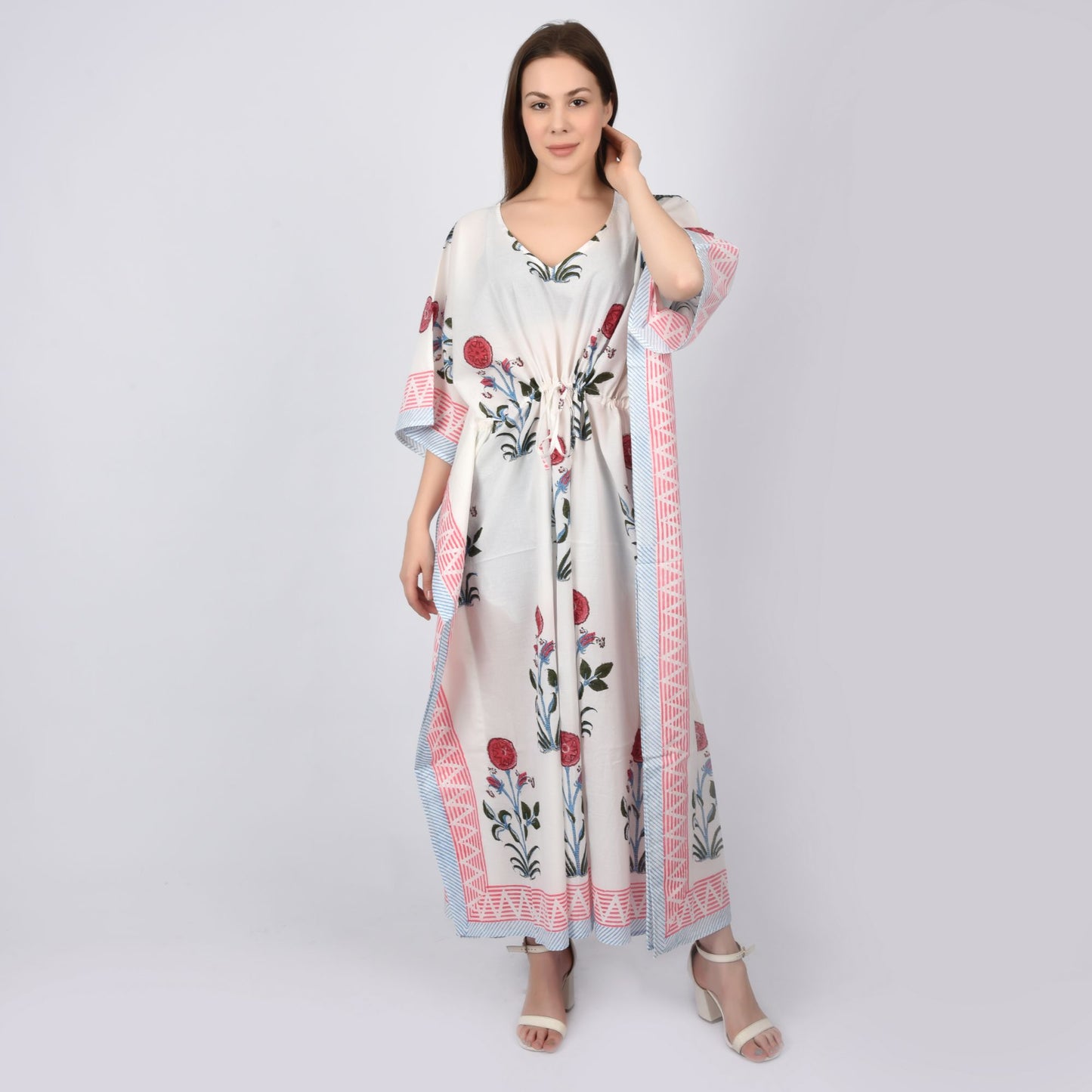 Hand Block Print Cotton Caftans For Women Free Size Vintage traditonal art Maxi gown sleepwear Night gown