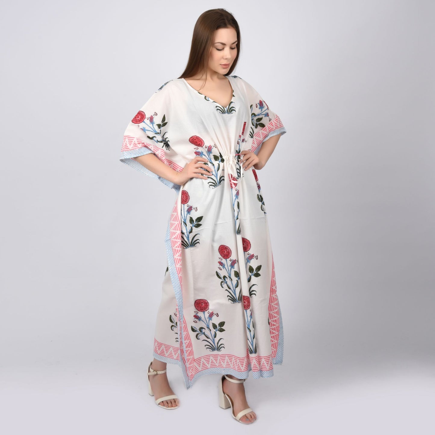 Hand Block Print Cotton Caftans For Women Free Size Vintage traditonal art Maxi gown sleepwear Night gown
