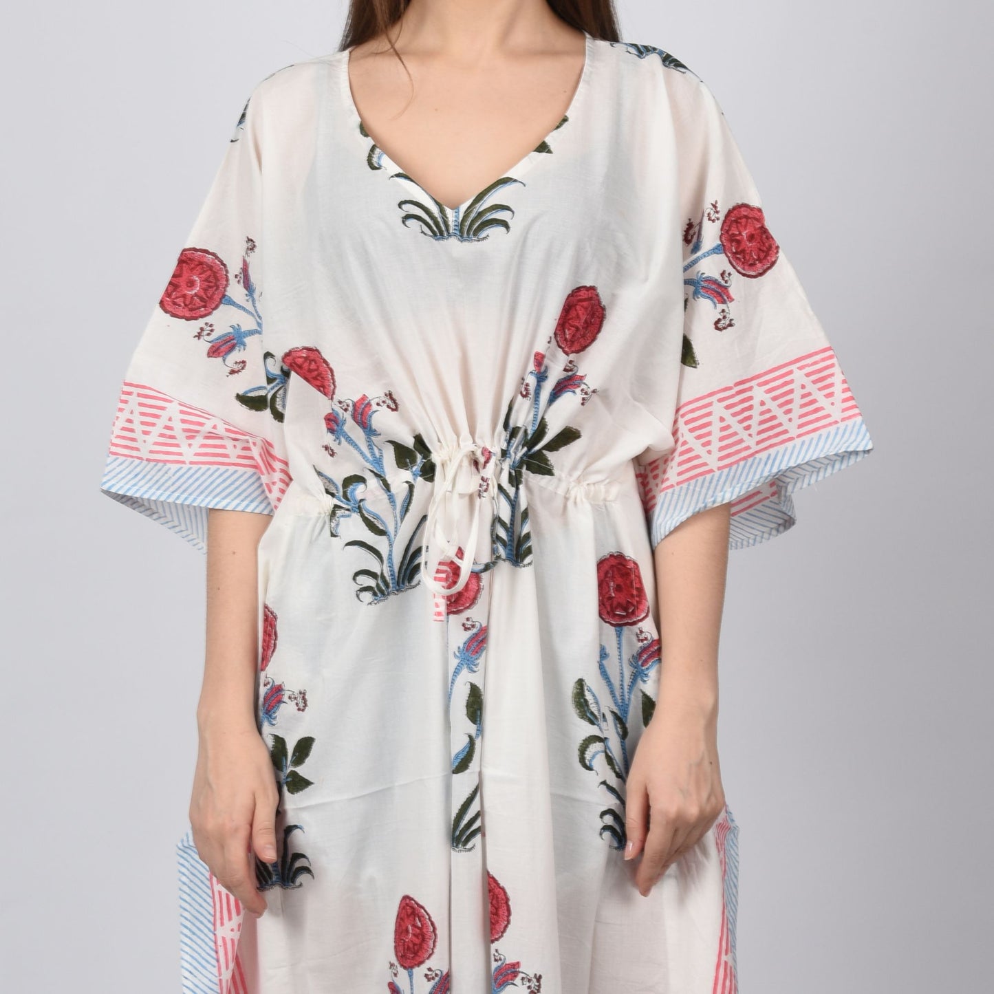 Hand Block Print Cotton Caftans For Women Free Size Vintage traditonal art Maxi gown sleepwear Night gown