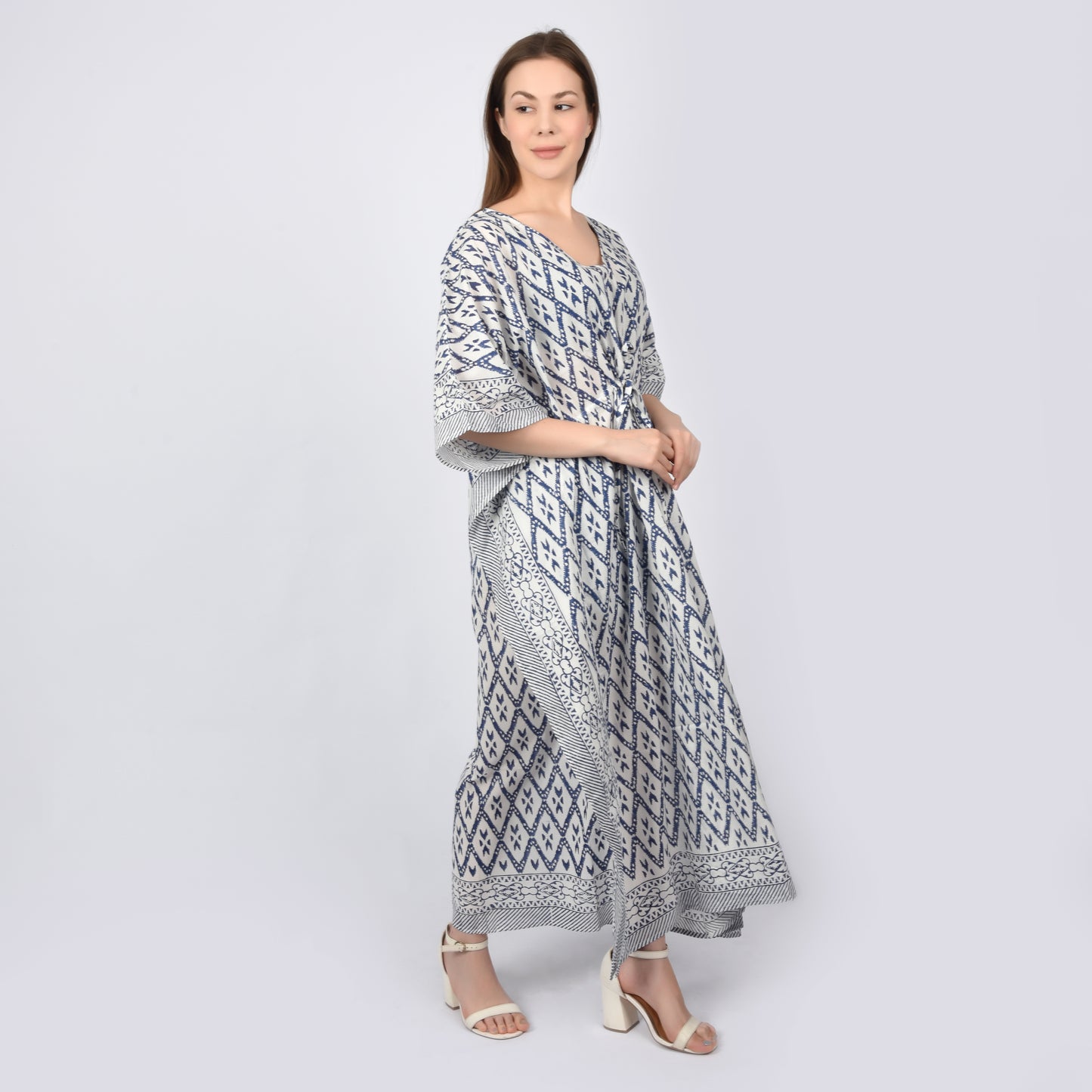 Hand Block Print Cotton Caftans For Women Free Size Vintage traditonal art Maxi gown sleepwear Night gown Kaftan dress