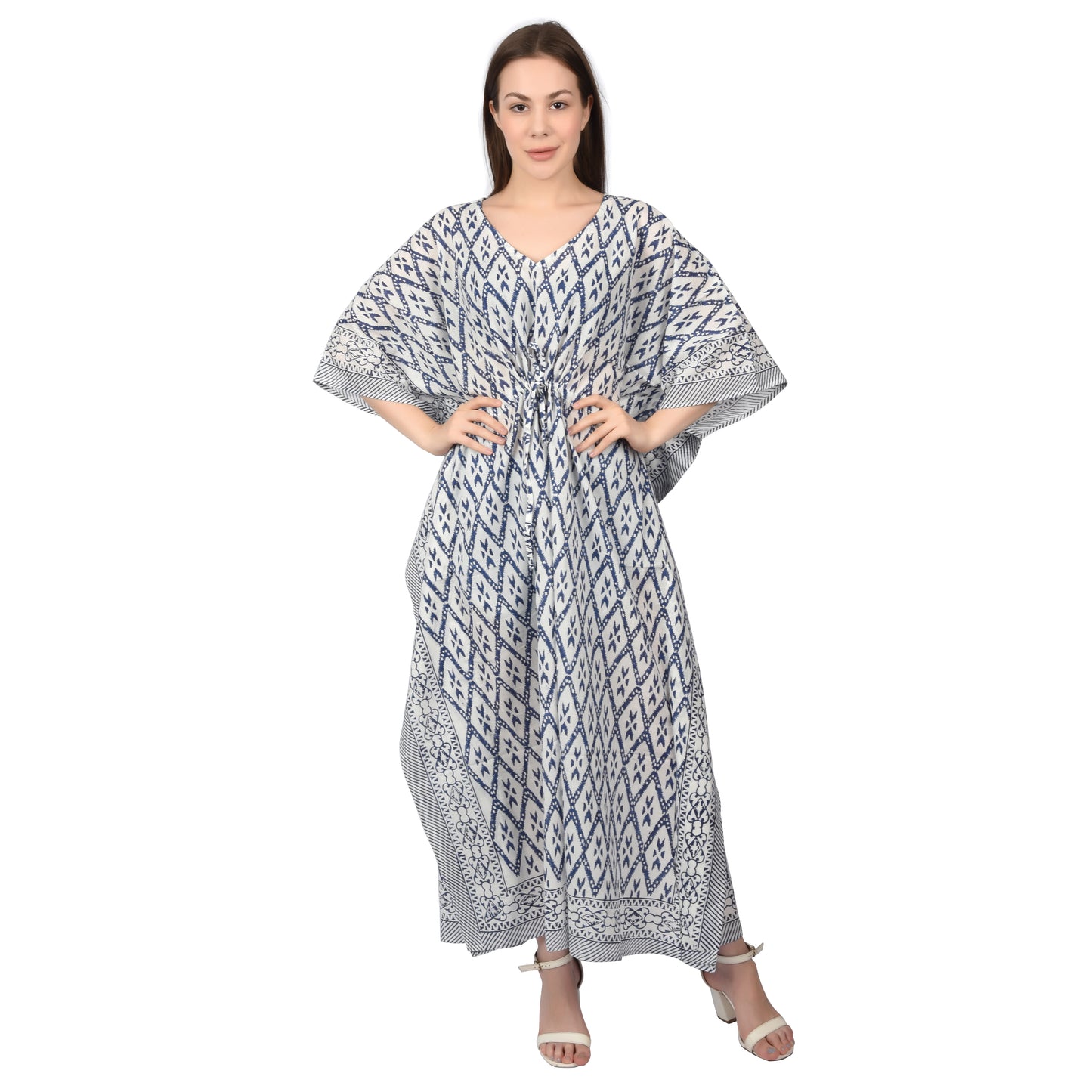Hand Block Print Cotton Caftans For Women Free Size Vintage traditonal art Maxi gown sleepwear Night gown Kaftan dress