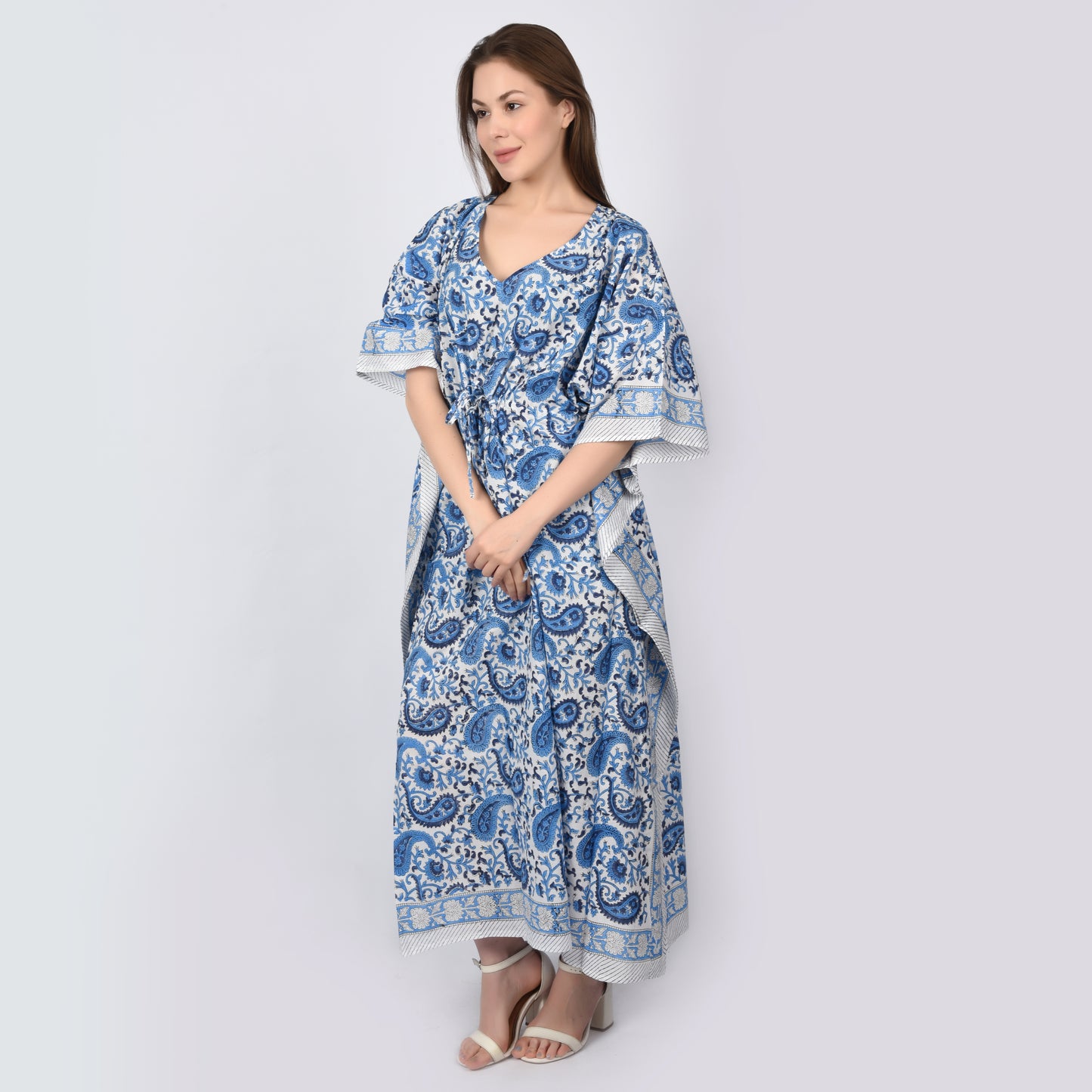Hand Block Print Cotton Caftans For Women Free Size Vintage traditonal art Maxi gown sleepwear Night gown Kaftan dress