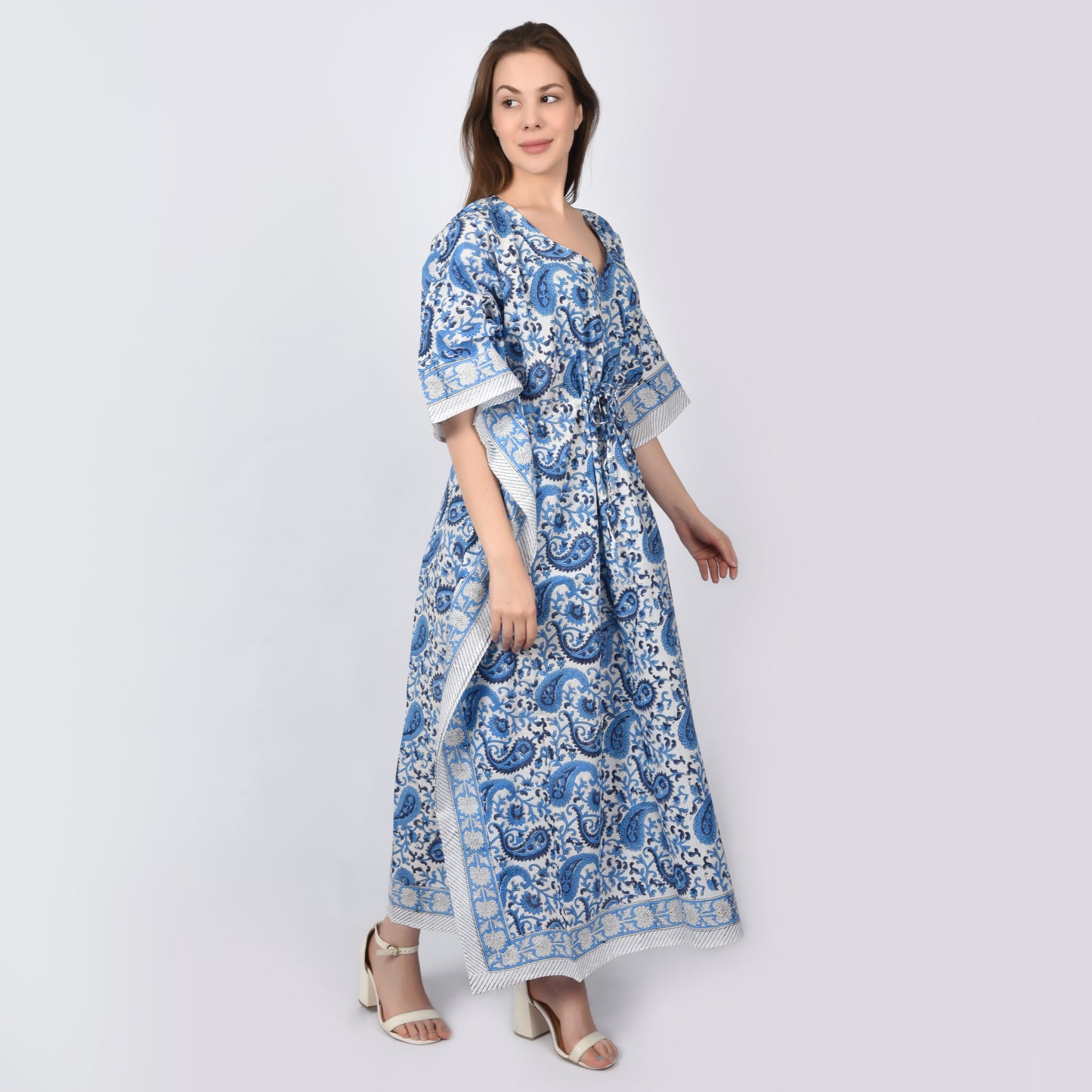 Hand Block Print Cotton Caftans For Women Free Size Vintage traditonal art Maxi gown sleepwear Night gown Kaftan dress